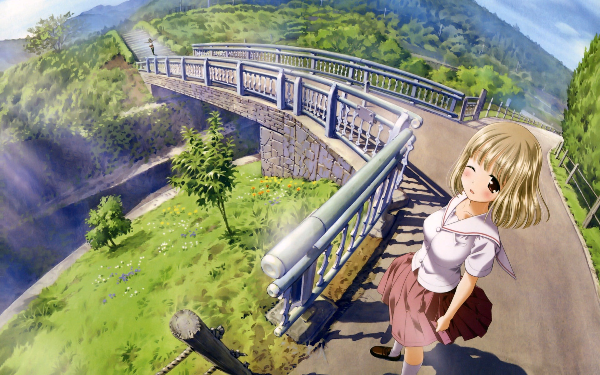 casual clothing, outdoors, anime, nature, tree, people, girls, genius, child, lifestyles, females, full length, hair, mahjong, 1080P, high angle view, HD Wallpaper
