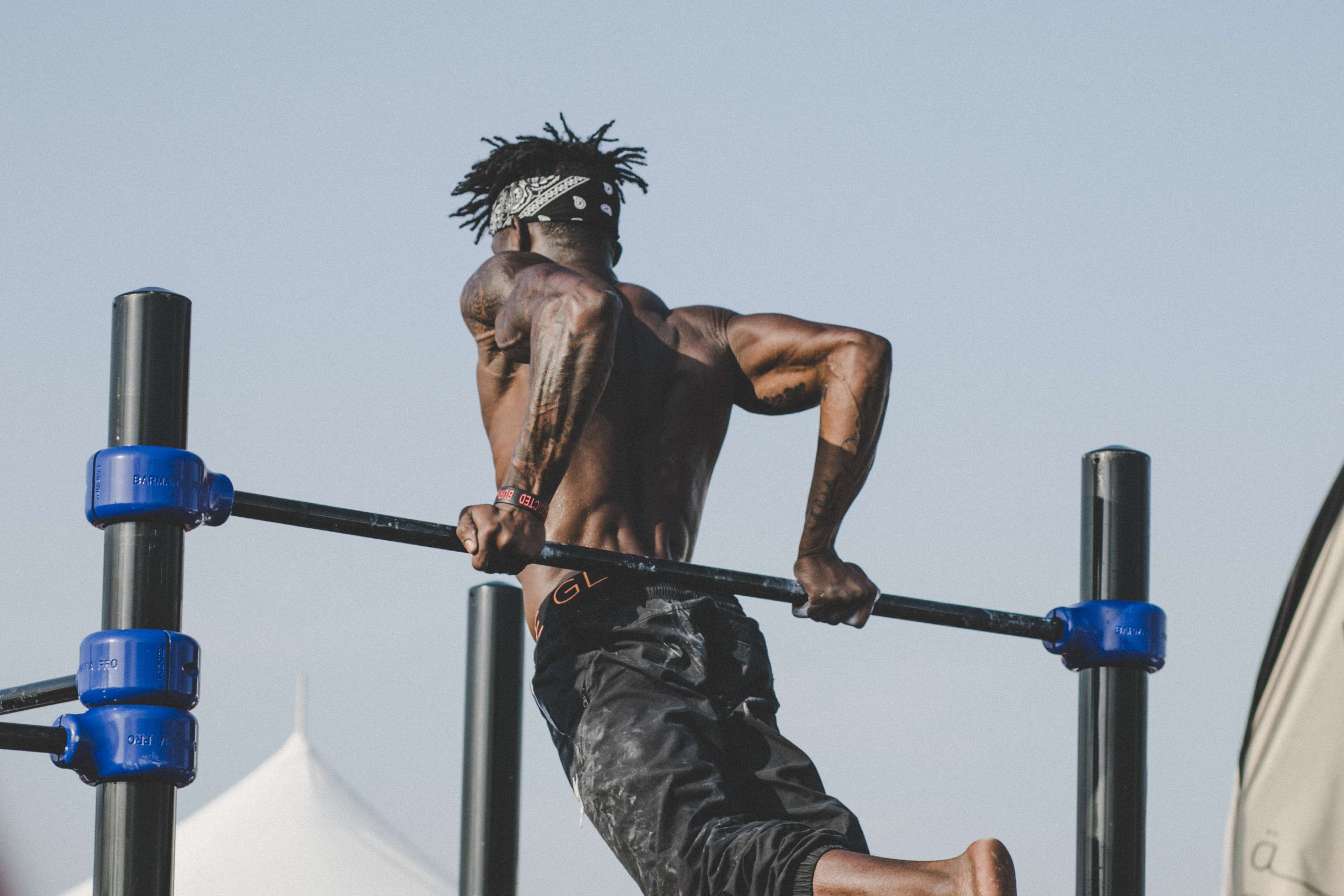 clear sky, representation, healthy lifestyle, sky, music, day, low angle view, daylight, vitality, athlete, handsome, muscular, fit, strength, gymnastics, HD Wallpaper