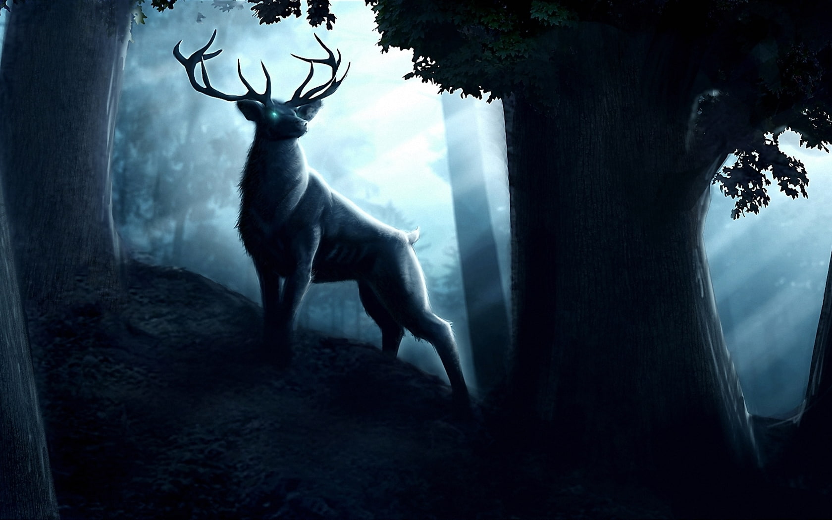 Deer, CG, Cghub, artistic, silhouette, domestic animals, nature, 2D, night, fantasy, plant, dark, paintings, animal wildlife, mammal, Majestic, COM, no people, HD Wallpaper