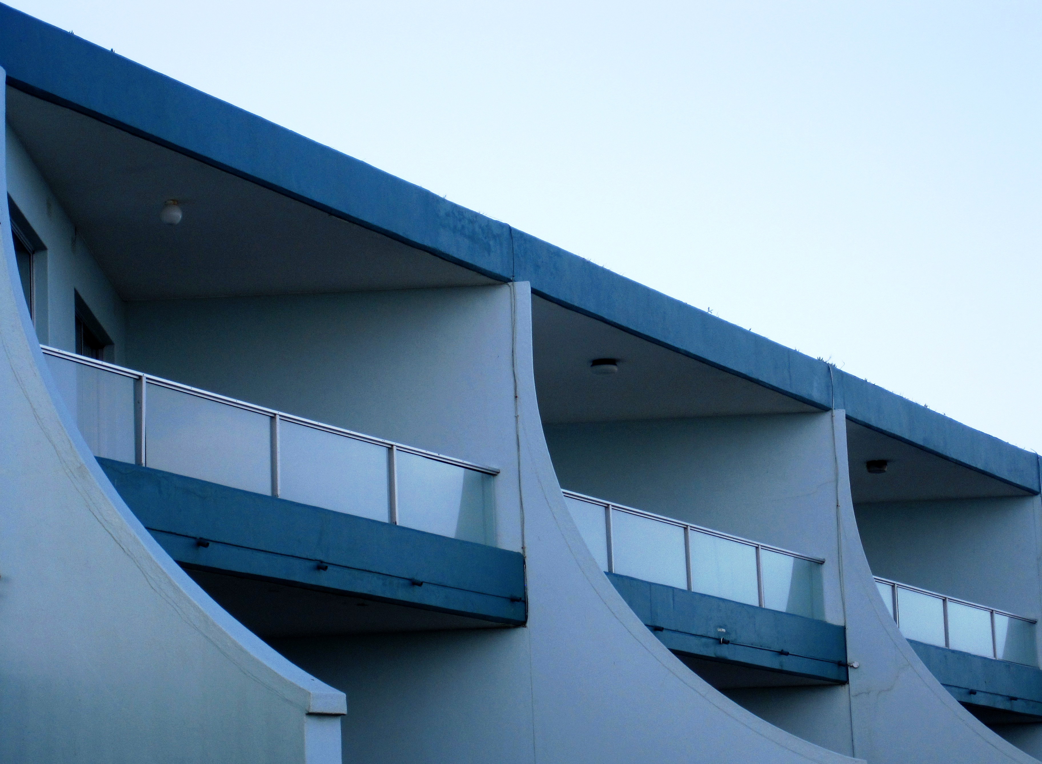 connection, modern, sky, building exterior, clear sky, blue, low angle view, balconies, slants, nature, 2K, railing, building, day, architectural feature, HD Wallpaper