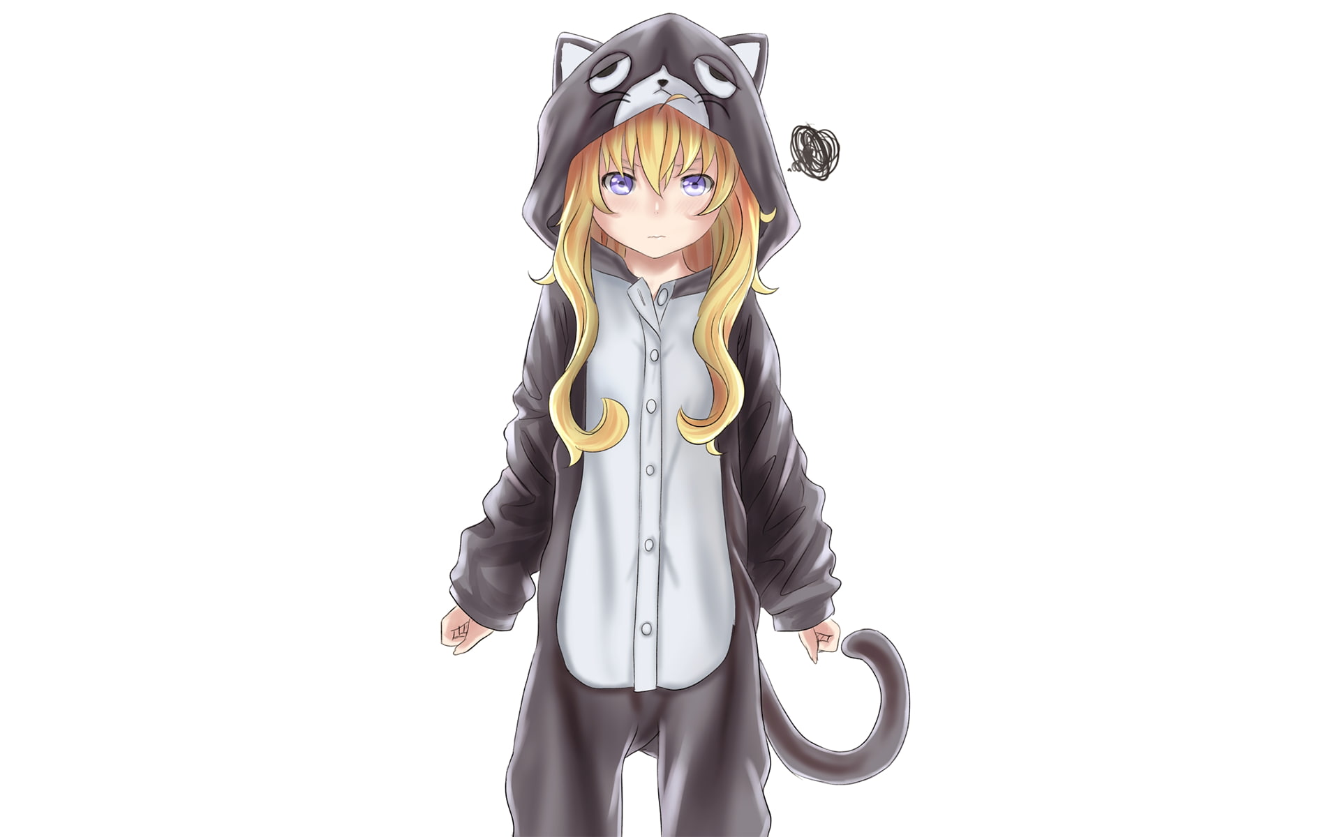 gabriel dropout, tenma white gabriel, front view, standing, one person, beautiful woman, cute, Anime, women, young women, three quarter length, white background, HD Wallpaper