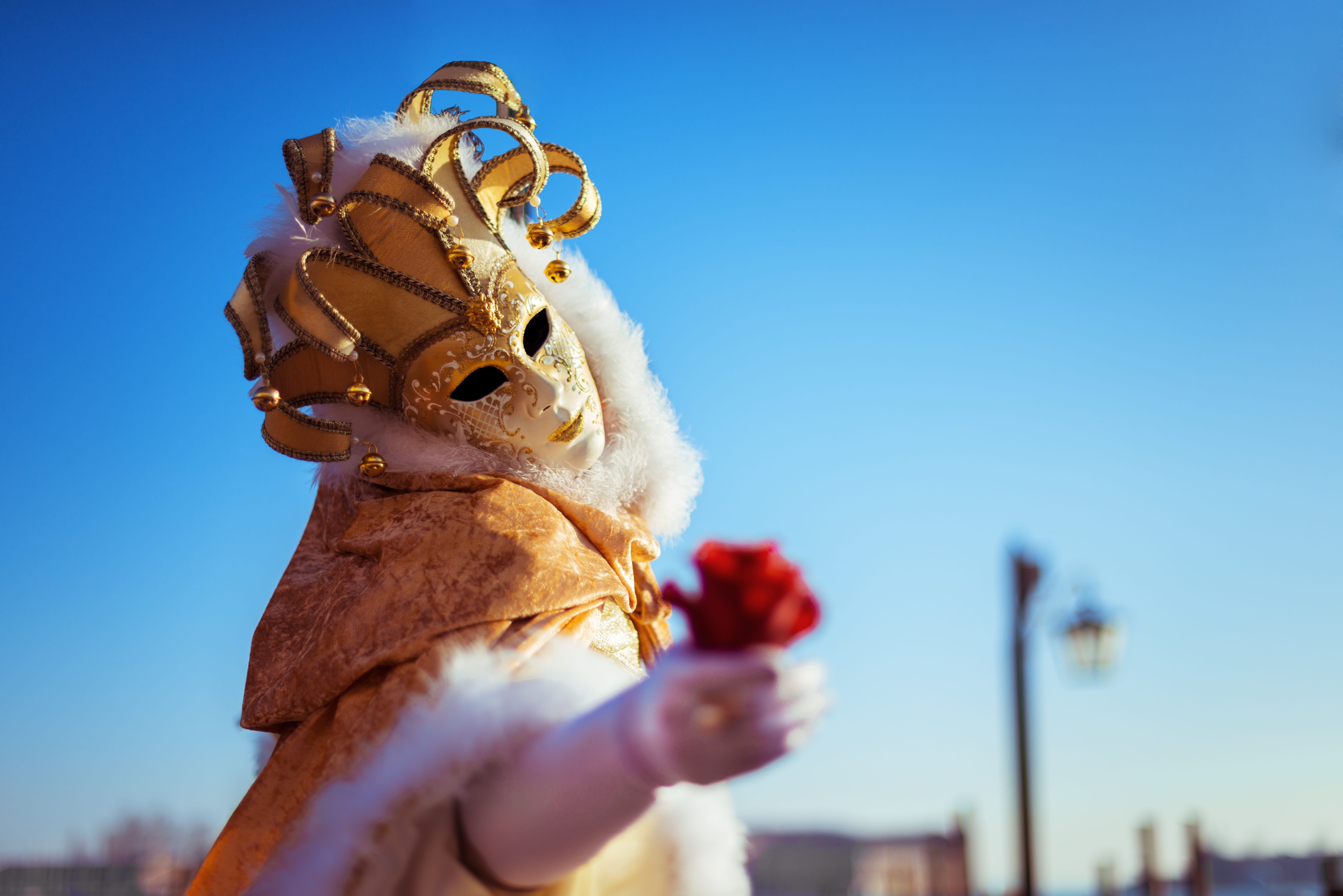 masquerade, holding, human limb, focus on foreground, nature, selective, celebration, one person, 5K, mask, jester, blue, person, daytime, unrecognizable person, HD Wallpaper