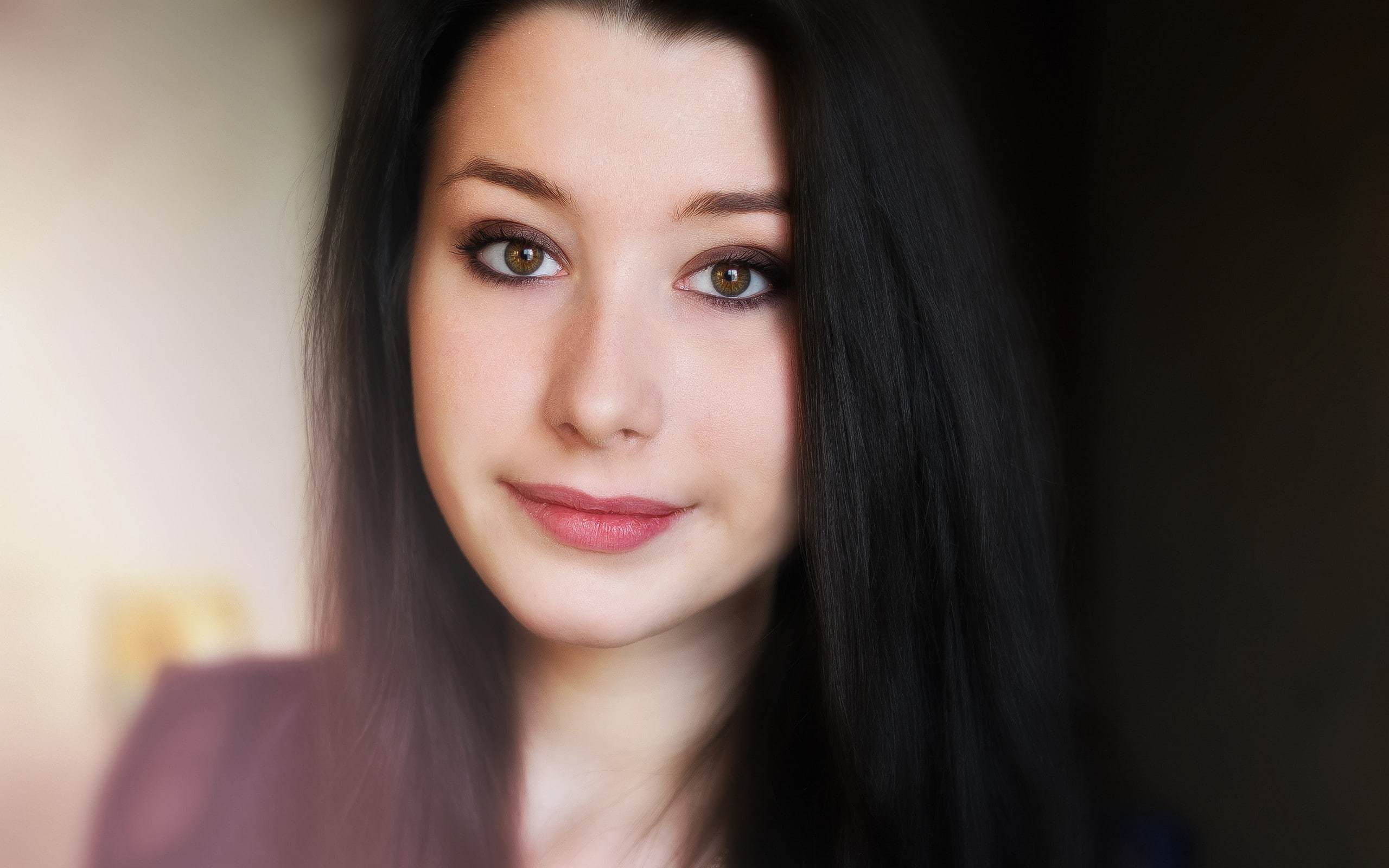 eyes, simple, jester, 2K, black, brown, hair, women, HD Wallpaper