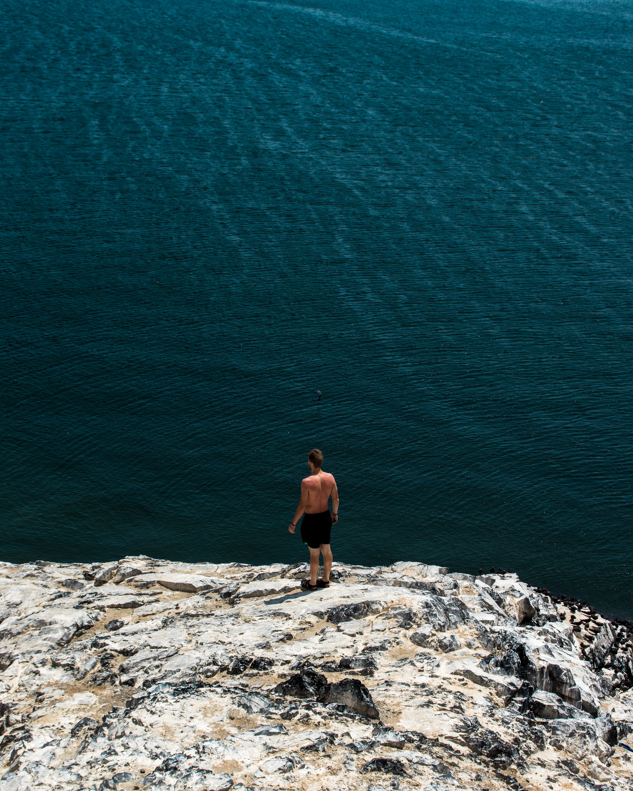 beauty in nature, lifestyles, happy, rock - object, pacific, nature, standing, edge, 2K, real people, leisure activity, beach, adventure, human, shirtless, Phone HD Wallpaper