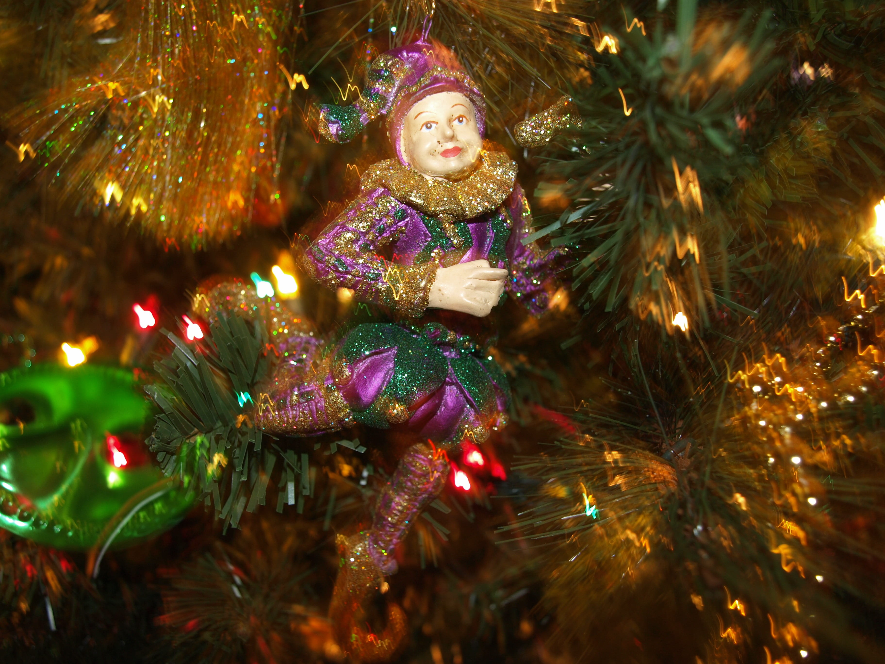 jester, christmas tree decoration, event, doll, sparkling, christmas lights, holiday - event, no people, ornament, close-up, colorful, indoors, illuminated, HD Wallpaper