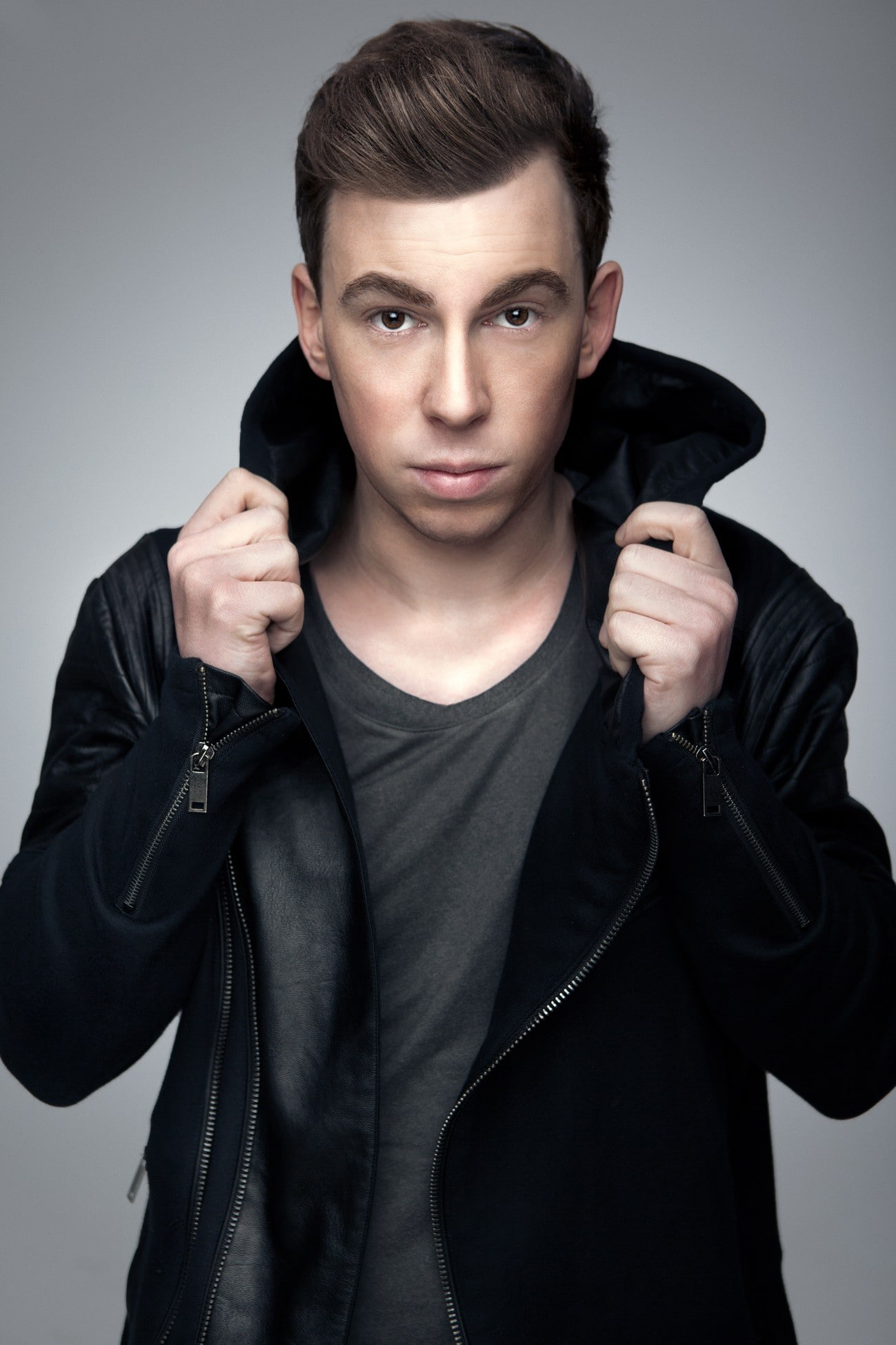 aggression, studio shot, jacket, clothing, leather jacket, young adult, portrait, body part, leather, one person, human face, looking at camera, beautiful people, Phone HD Wallpaper
