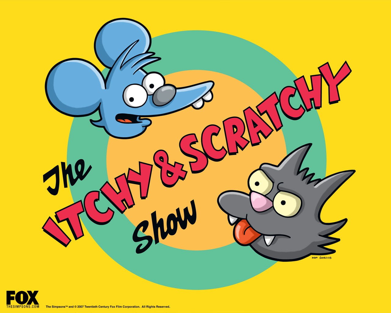 illustration, food, yellow, smiling, itchy, celebration, livestock, The Simpsons, mammal, domestic animals, people, communication, cute, women, large, Itchy and Scratchy, HD Wallpaper