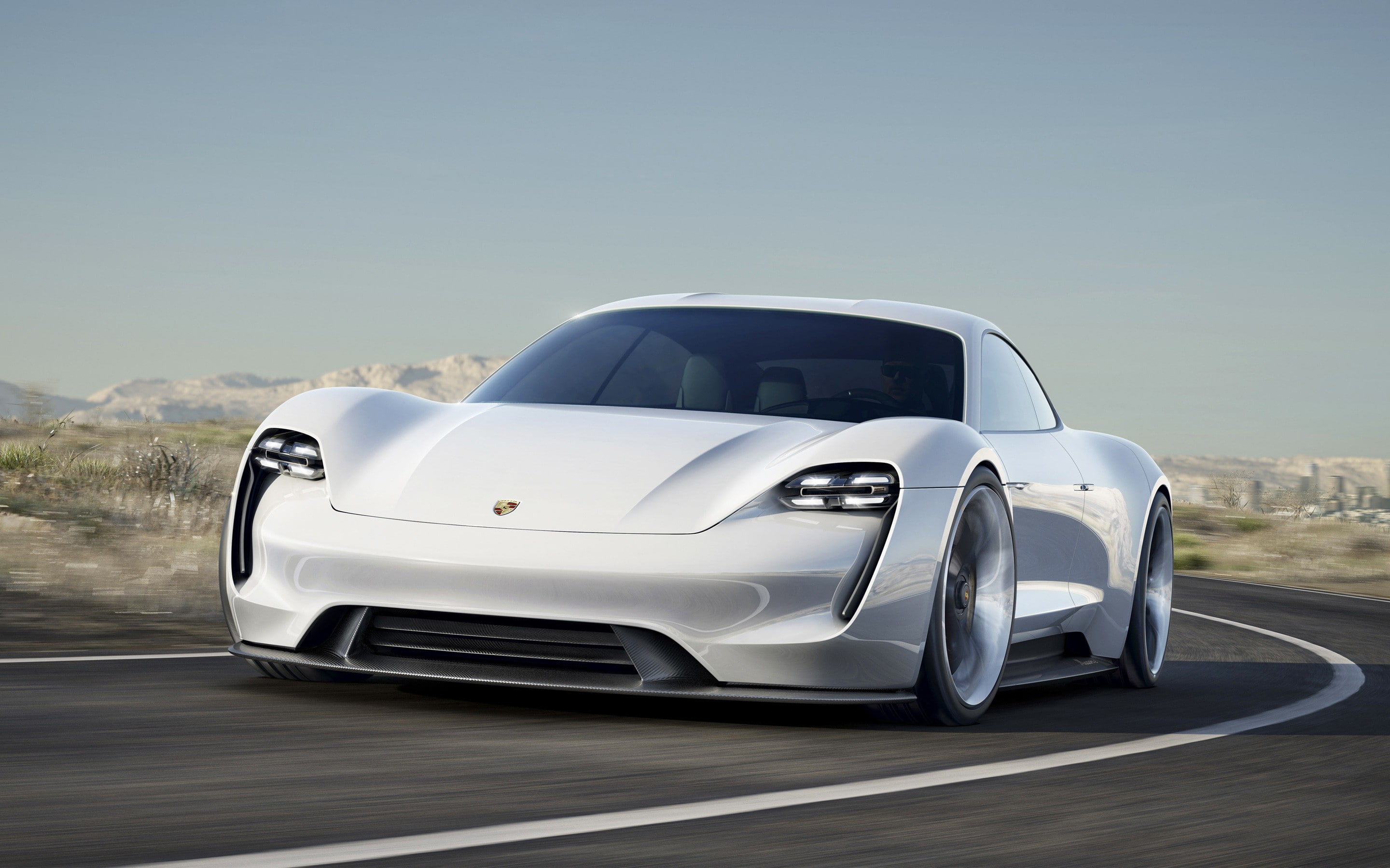 white cars, Porsche Mission E, car, 2K, HD Wallpaper