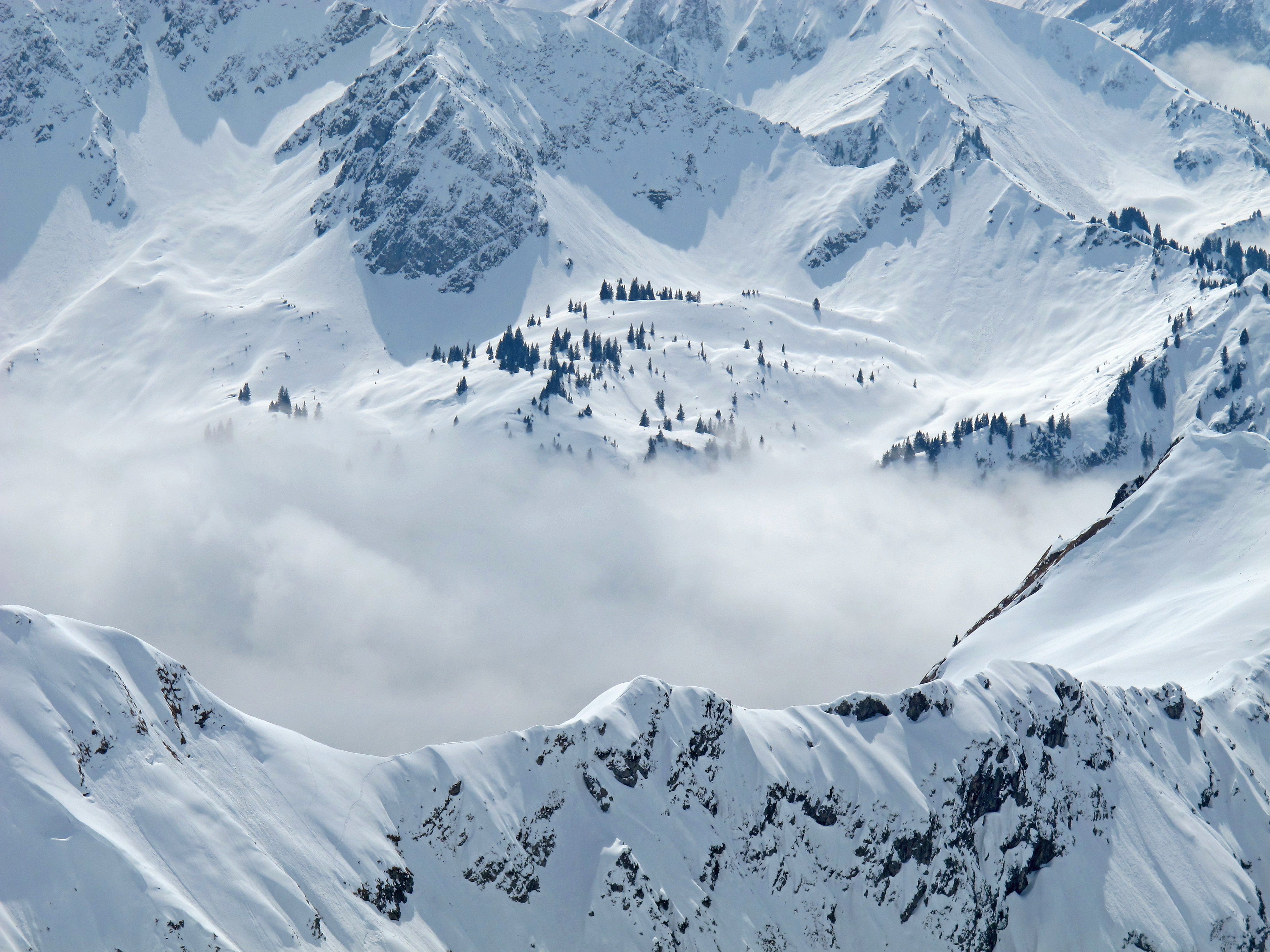 snowcapped mountain, alpine, mountains, aerial, wintry, day, foghorn, mountain range, beauty in nature, allgäu, cold temperature, 2K, tranquil scene, nature, HD Wallpaper