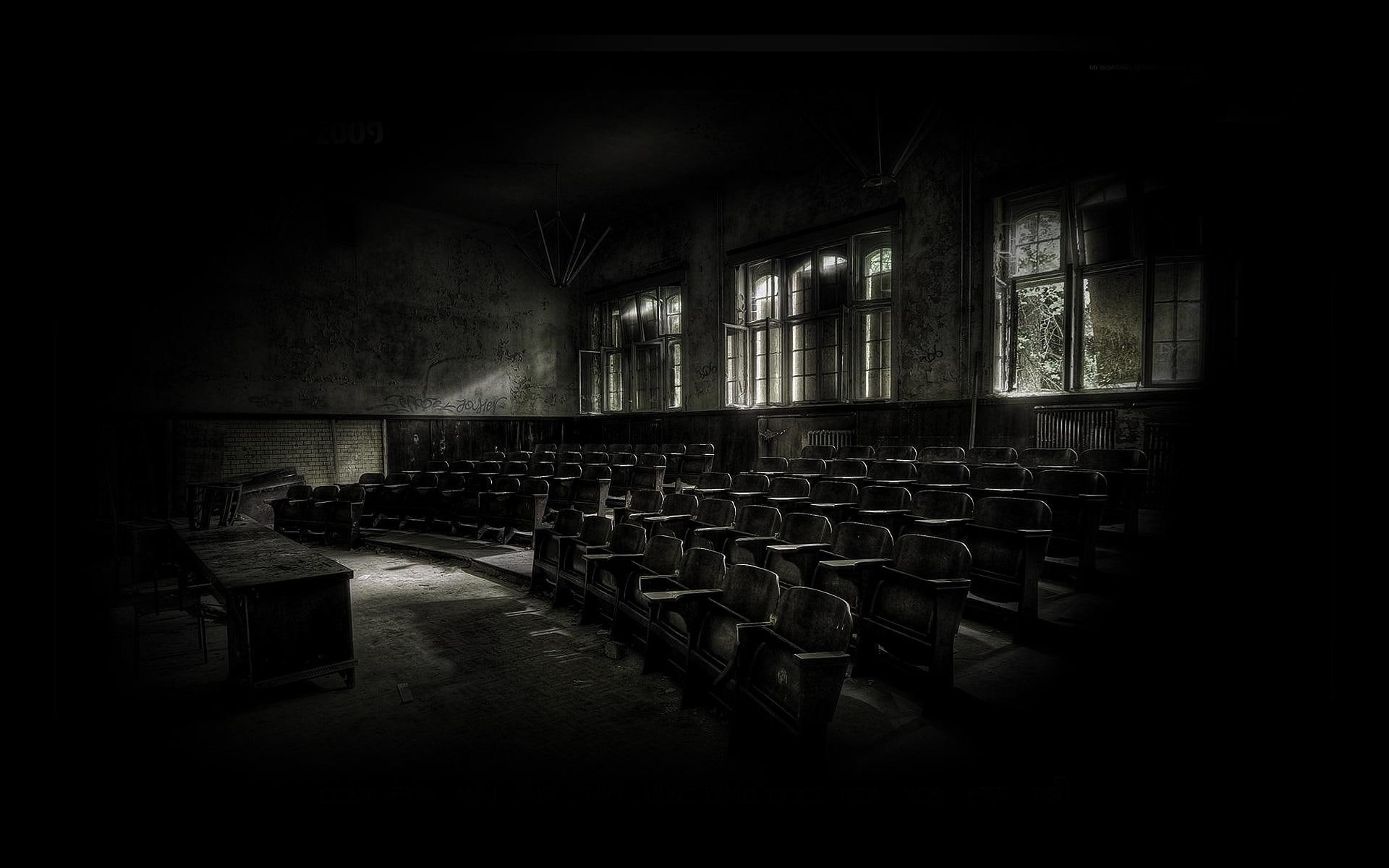 deserted, 1920x1200, fantasy, lot, chair, chairs, 1080P, desk, classroom, HD Wallpaper