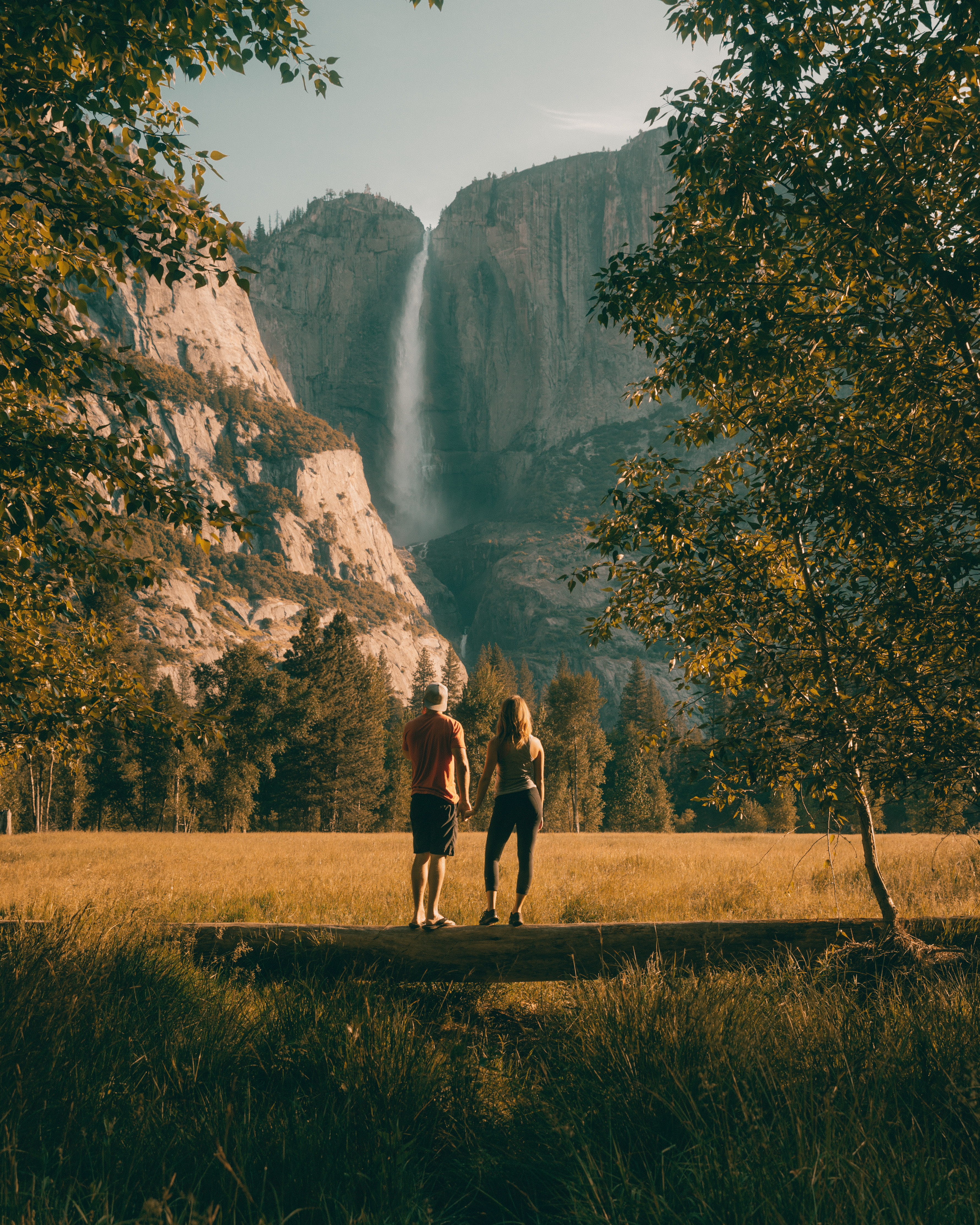 hiking, waterfall, falls, growth, beauty in nature, adult, beautiful, walking, looking, tree, leisure activity, women, group of people, teal, facing, trunk, Phone HD Wallpaper