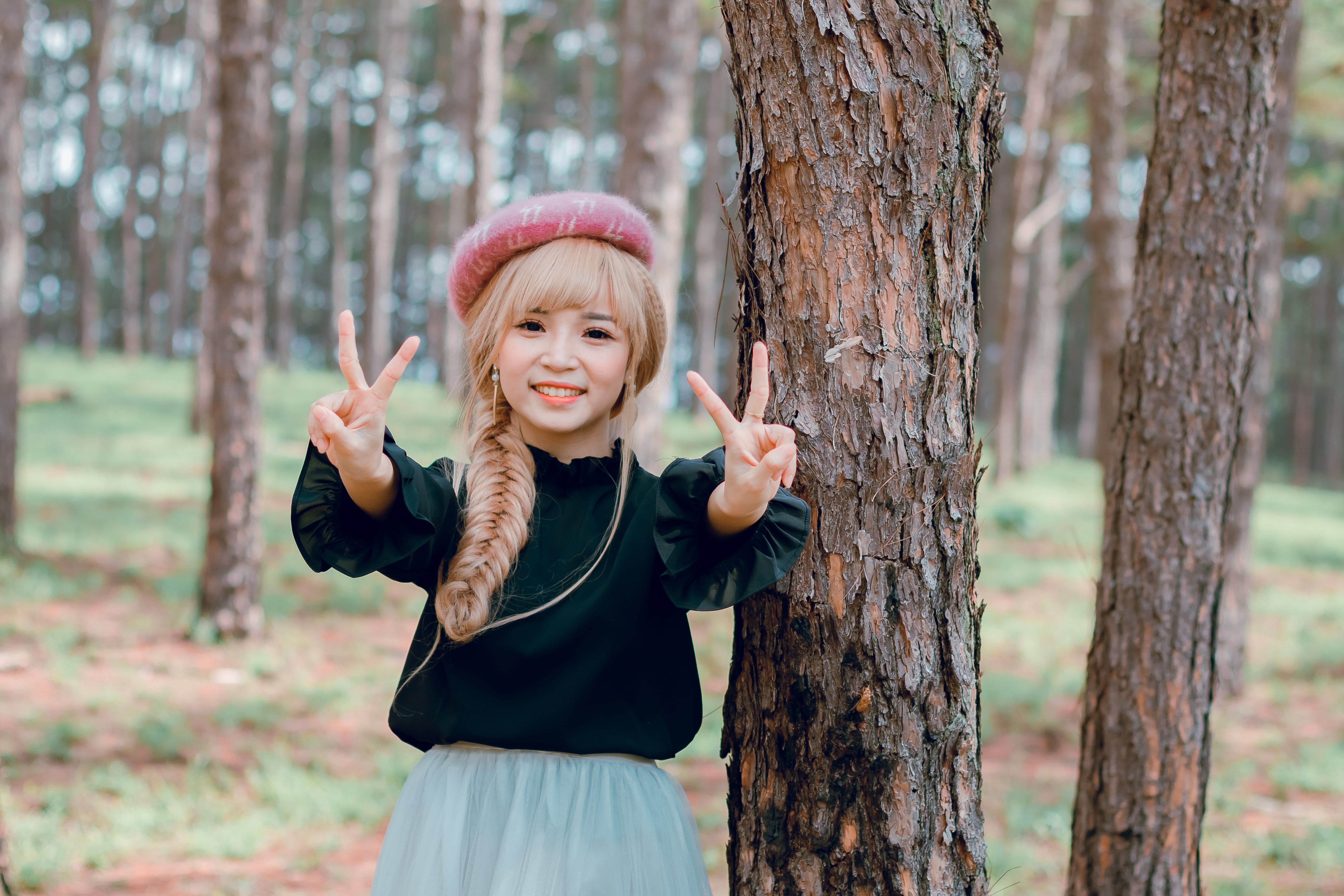 hairstyle, smiling, day, girl, happy, plant, woods, 5K, lifestyles, shirt, daytime, one person, leisure activity, casual clothing, trees, emotion, park, HD Wallpaper