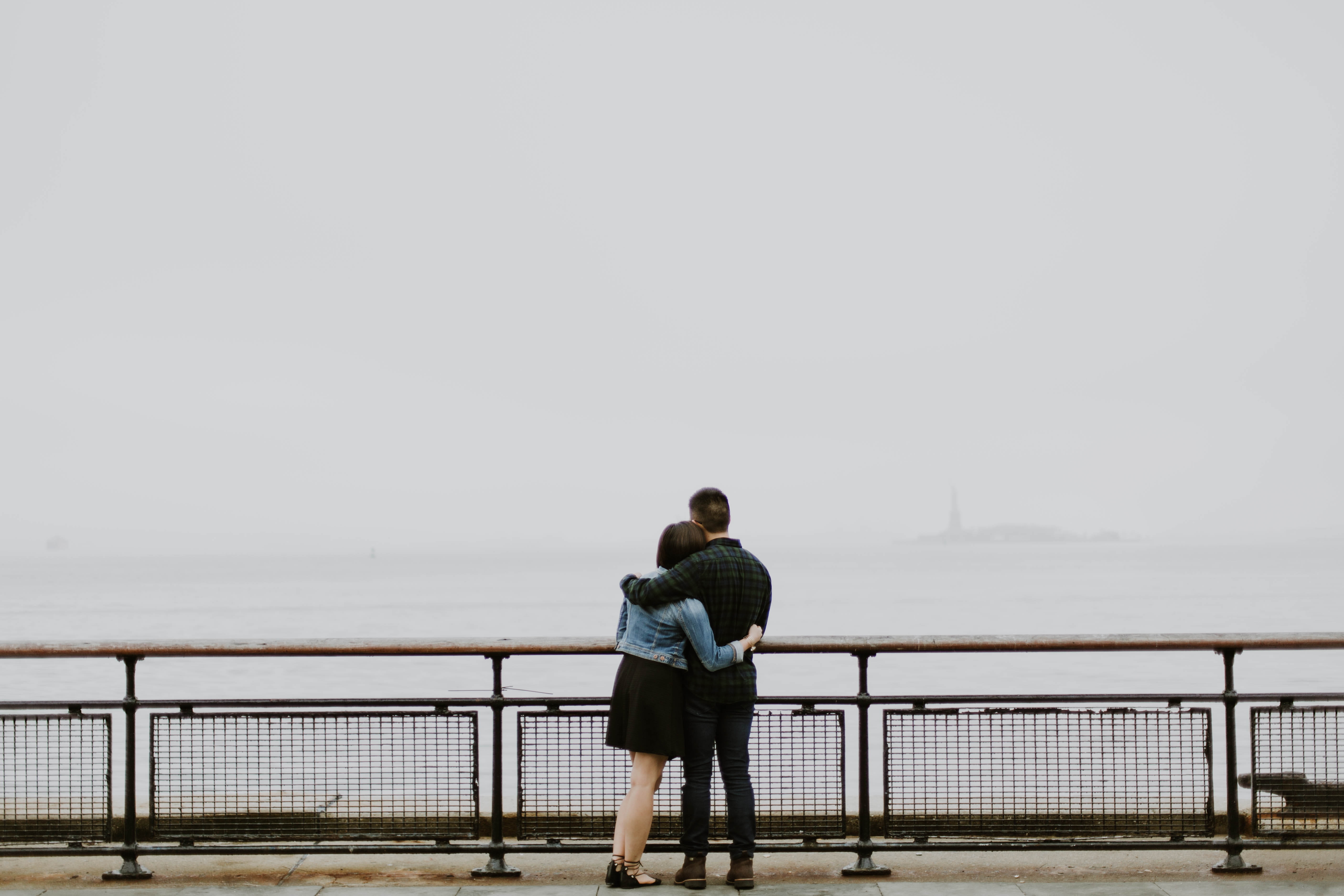 two People, sky, nature, heterosexual Couple, leisure activity, day, adult, sea, near, couple - relationship, love, fence, copy Space, railing, outdoors, HD Wallpaper