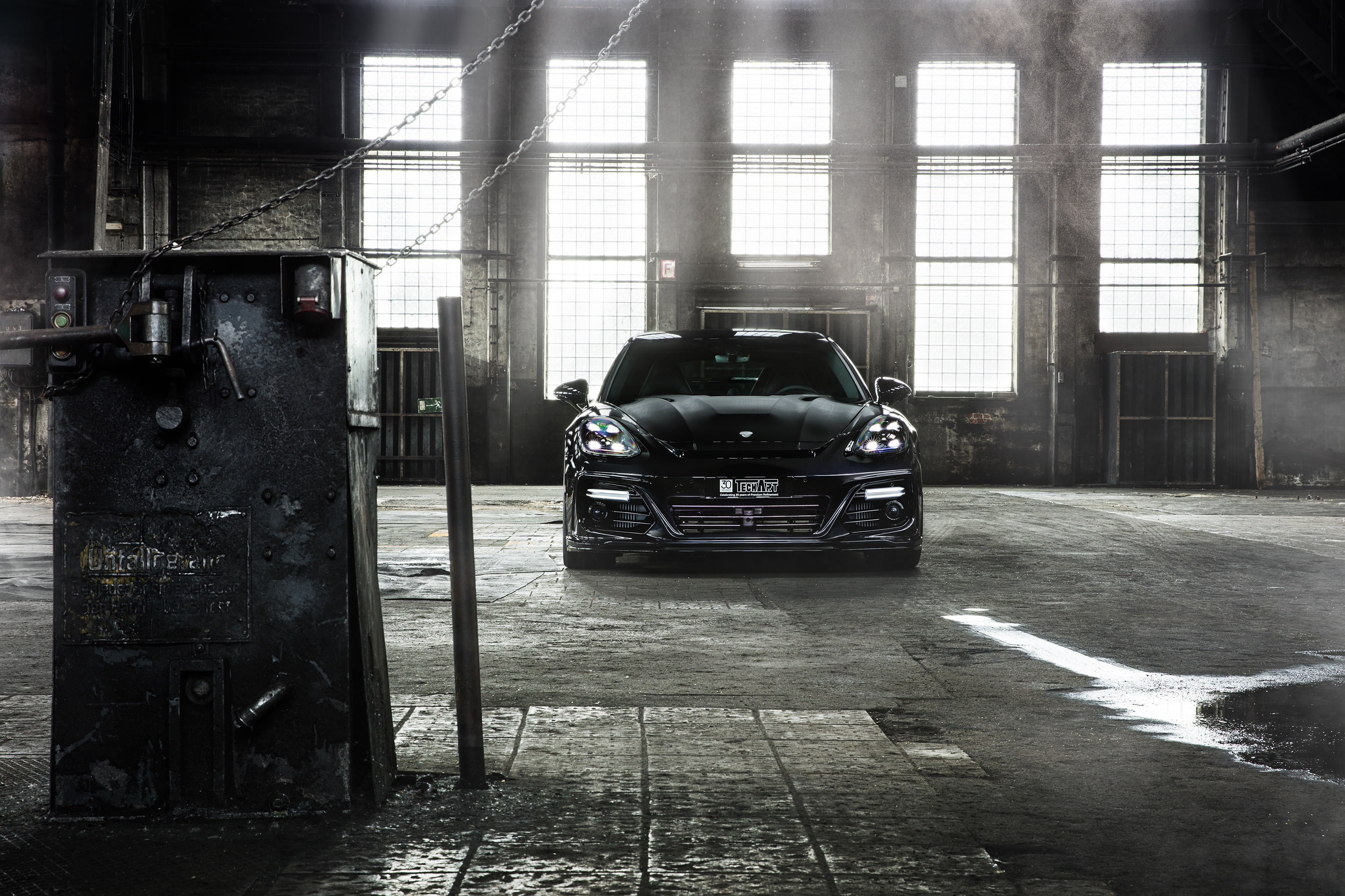 inside, Porsche Panamera Grand GT, 2017, car, daytime, TechArt, HD, 2K, warehouse, black, HD Wallpaper
