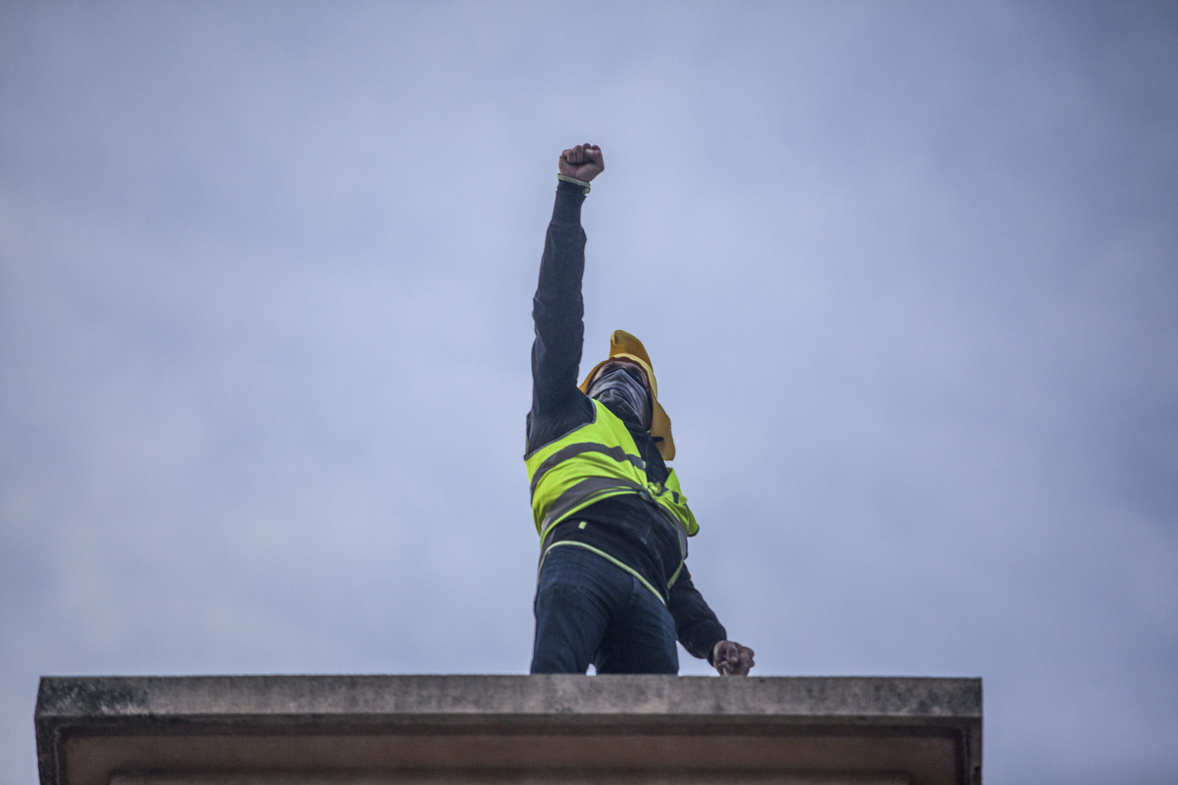 construction, human, fireman, jeans, right, carpenter, helmet, silhouette, worker, denim, spire, steeple, day, clothing, low angle view, cloud - sky, building, HD Wallpaper