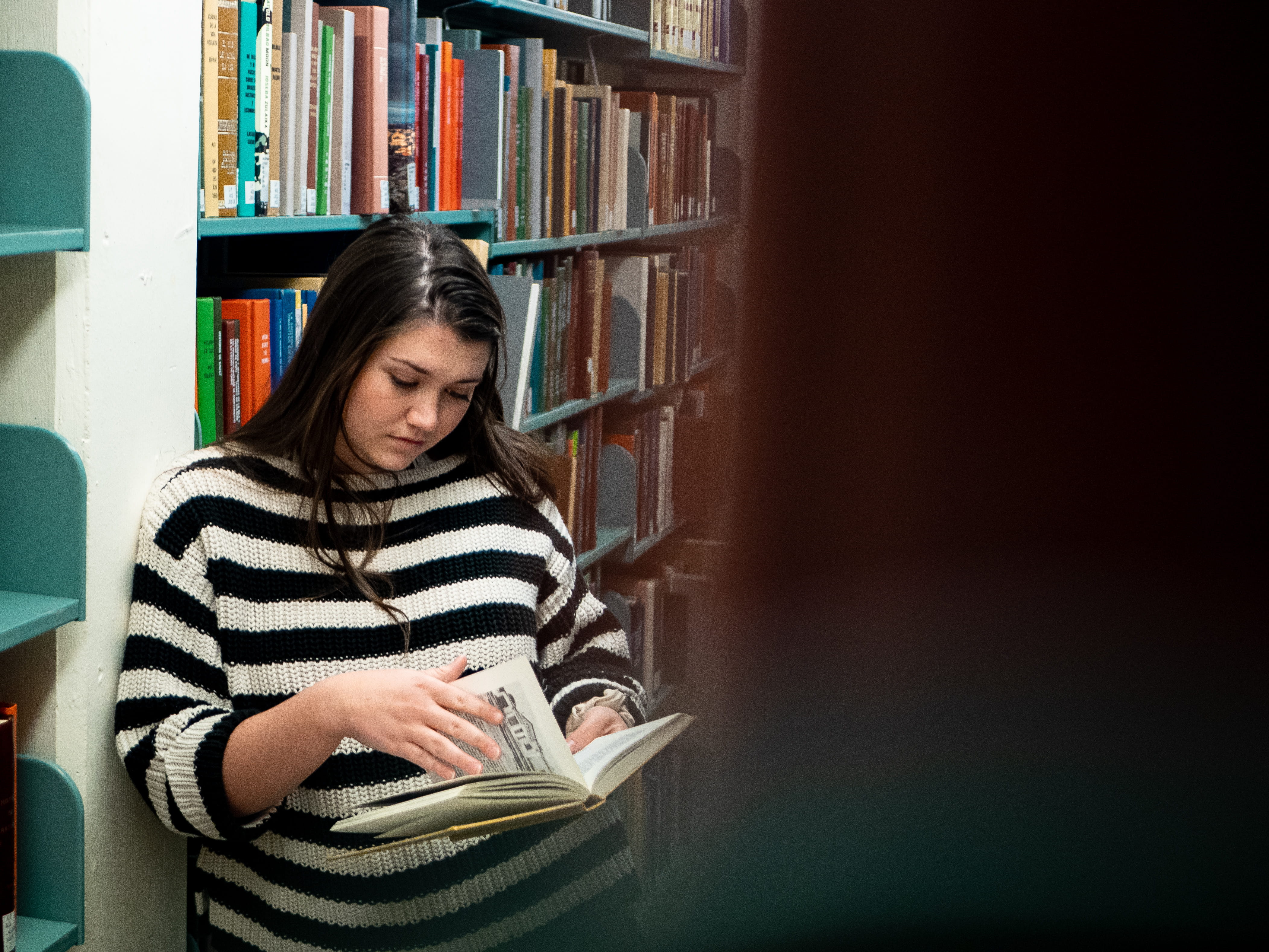 women, clothing, human, bookshelf, 4K, teenager, bedroom, living room, shelf, young adult, leisure activity, person, one person, learning, couch, studying, HD Wallpaper