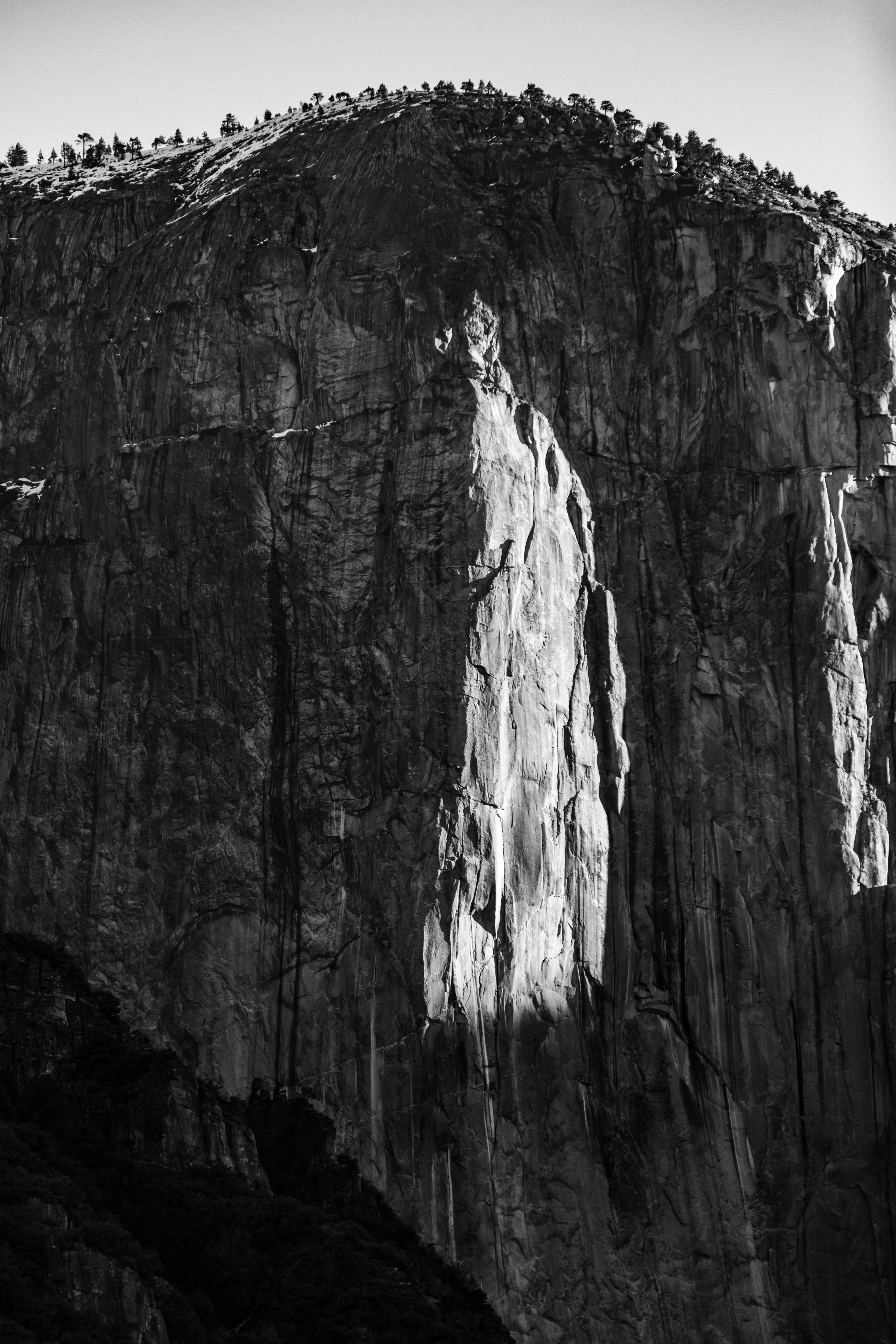 grayscale, woodland, climbing, sport, grove, rough, alps, nature, plant, rock formation, 5K, waterfall, forest, sports, outdoors, water, tranquility, textured, Phone HD Wallpaper