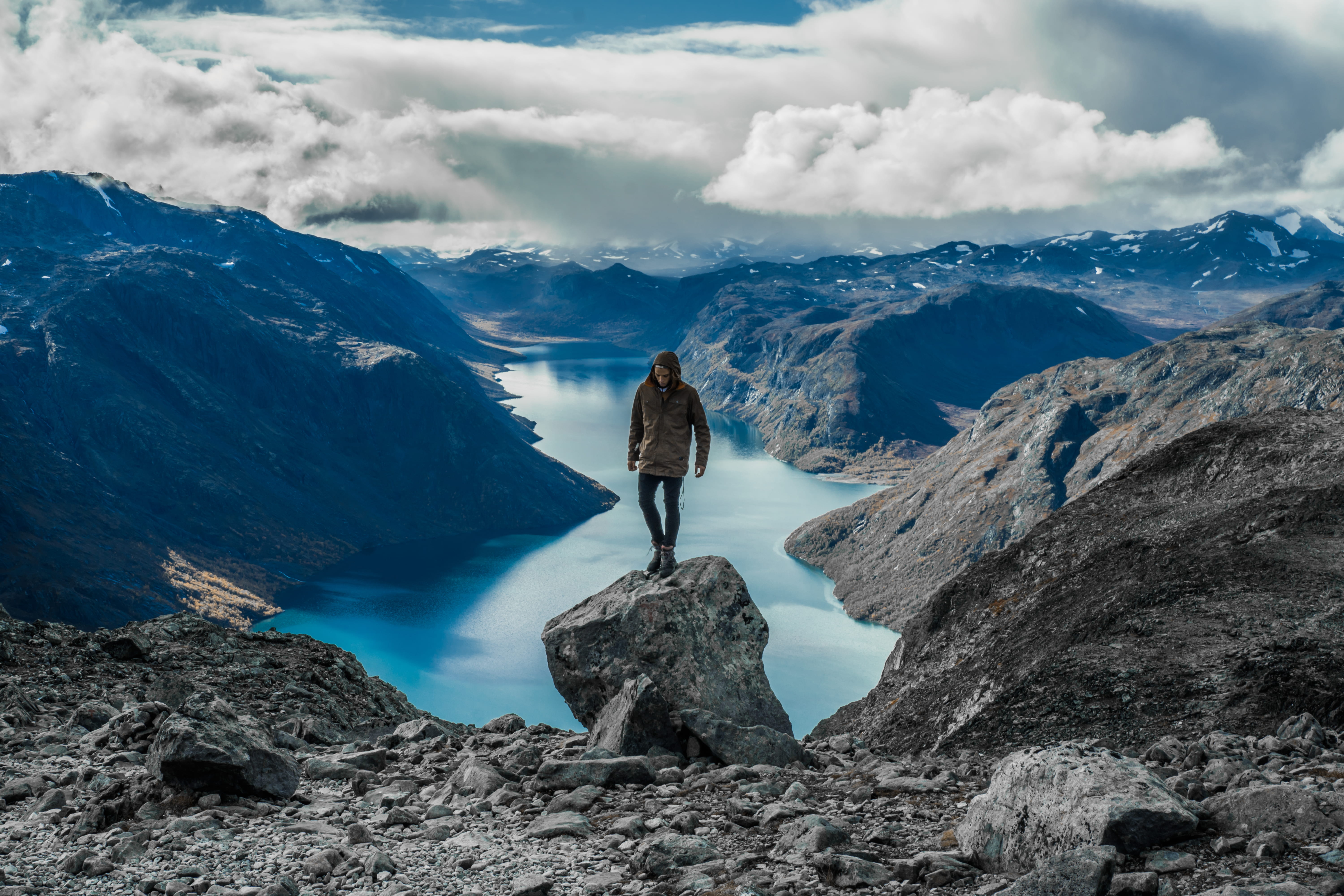 snow, rock - object, cliff, slate, rock, solid, day, sky, person, adventure, full length, reflection, scenics - nature, sun, nature, pebbles, one person, HD Wallpaper