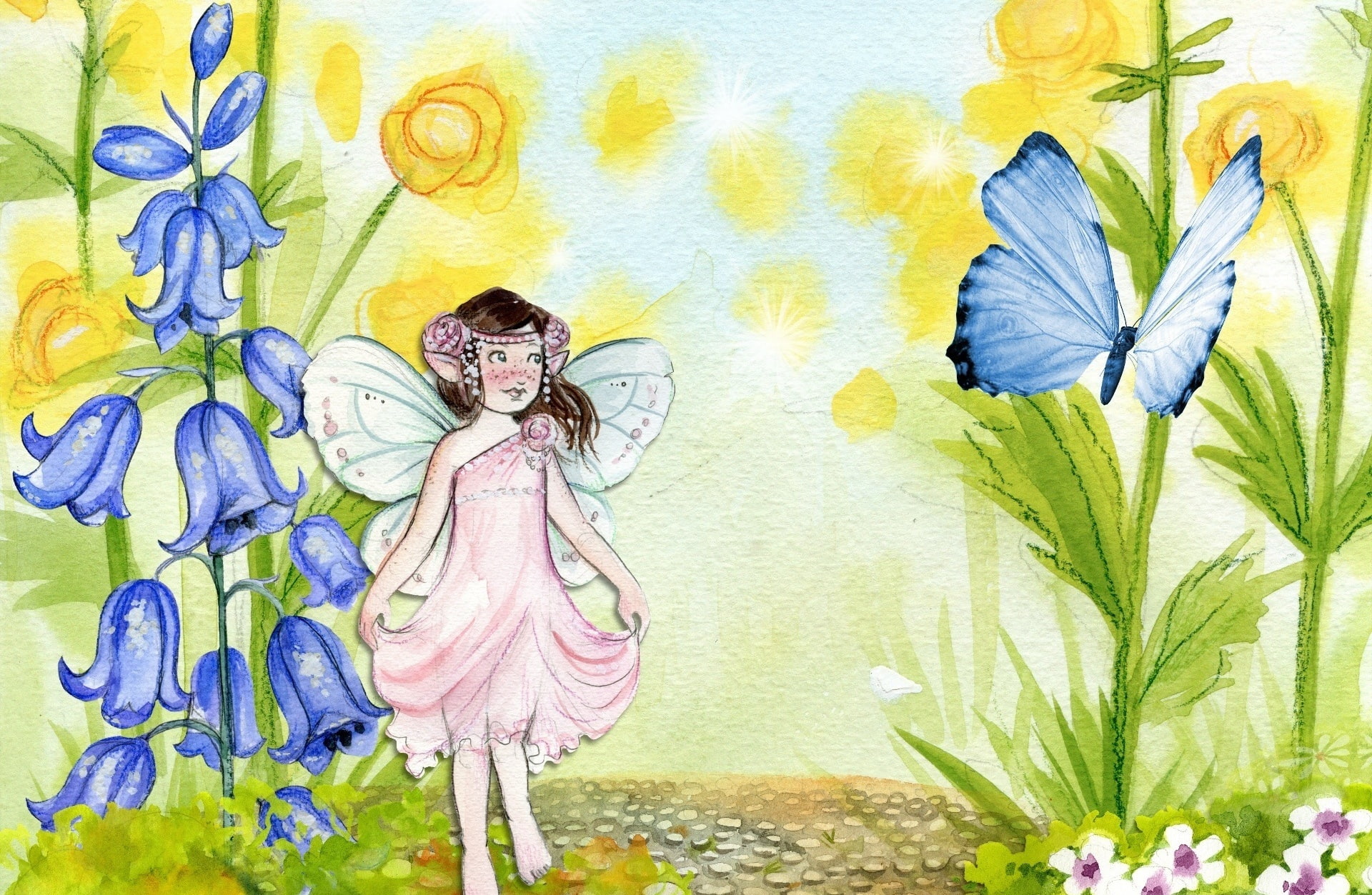 Butterfly, nature, adult, happiness, standing, paintings, Blue, Girl, art and craft, Fairy, multi colored, 1080P, paint, Fairytale, human representation, HD Wallpaper