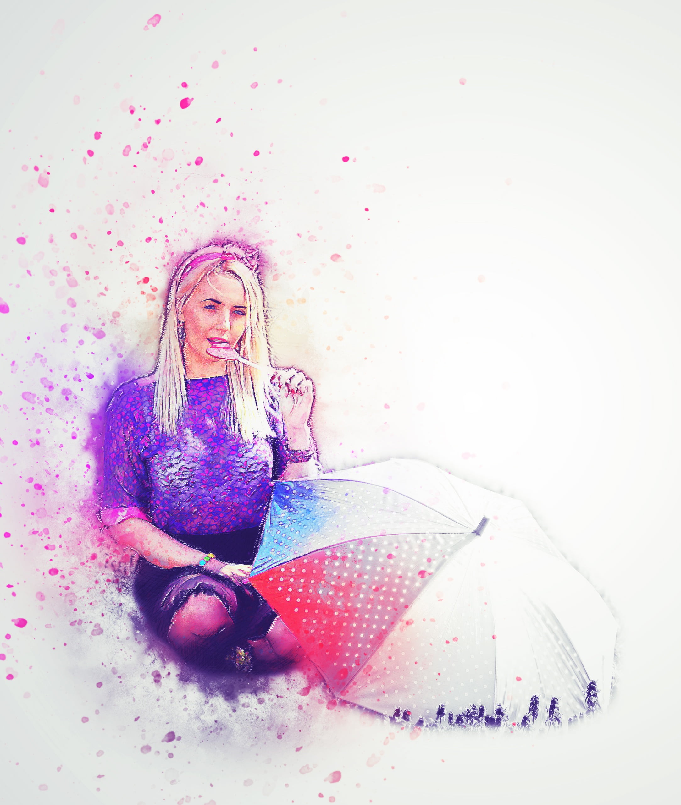 one woman only, paint splatter, child, fun, 2K, real people, lifestyles, watercolor, women, fashion, art, front view, long hair, females, blond hair, one young woman only, Phone HD Wallpaper