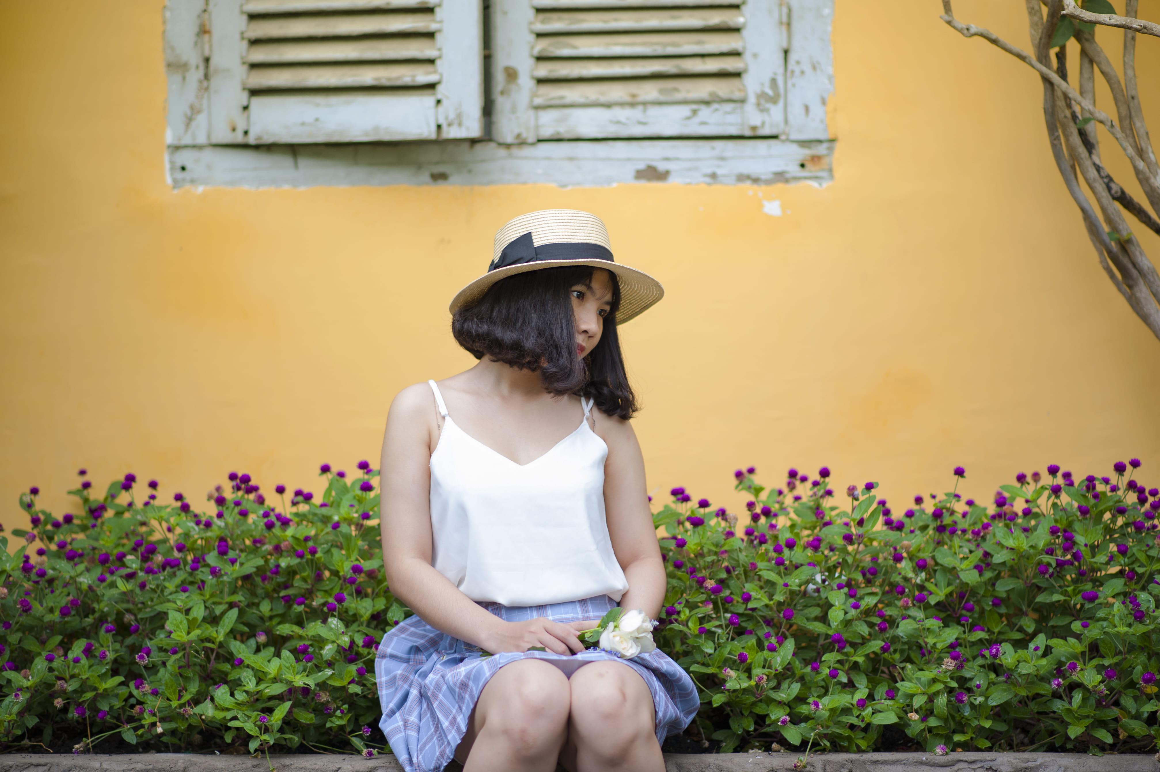 leisure activity, looking, plants, lifestyles, spaghetti, garden, woman, plant, real people, strapped, fashion, flora, skirt, photo, person, purple, young adult, HD Wallpaper
