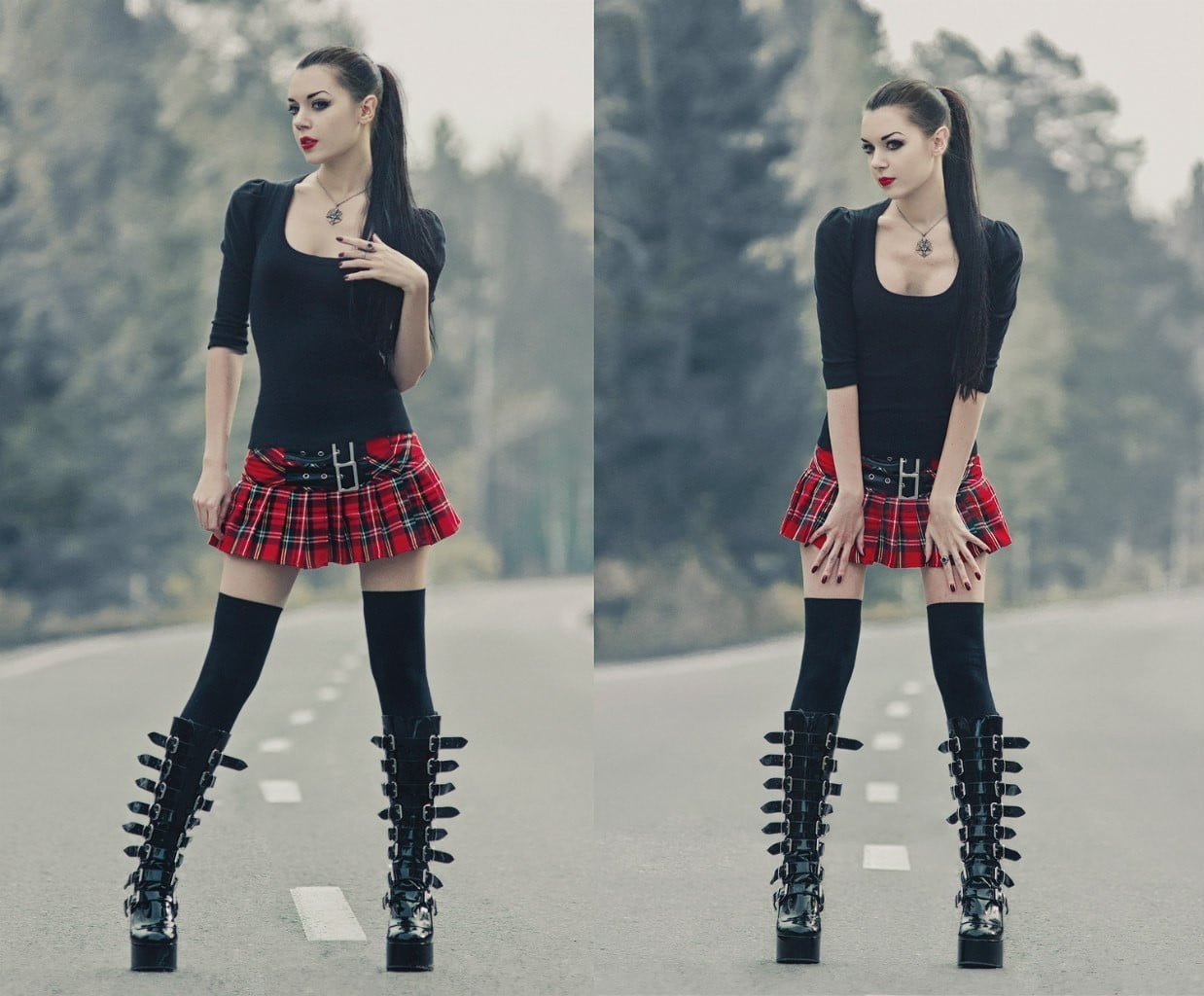 cute, ponytail, beauty, caucasian Ethnicity, people, alt girls, miniskirt, boots, black, front view, black Color, socks, one Person, beautiful woman, lifestyles, HD Wallpaper