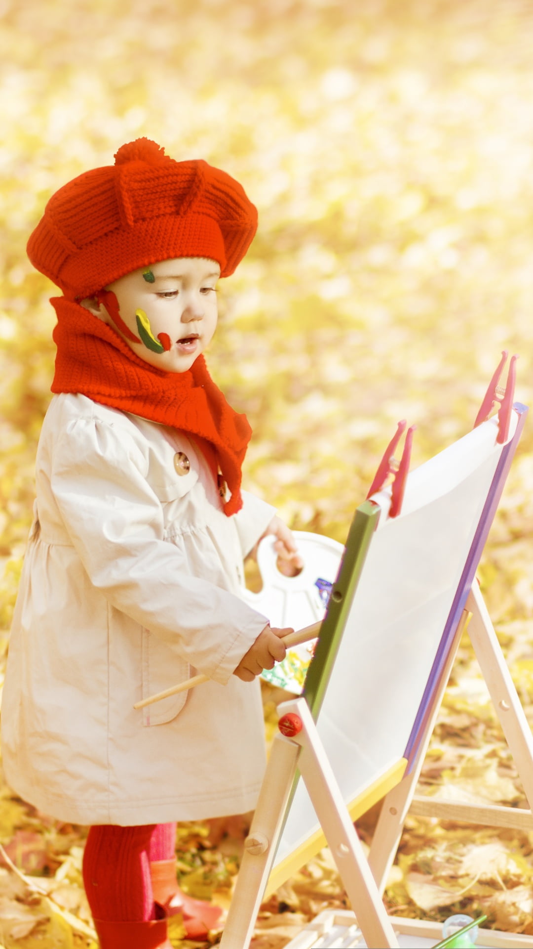 creativity, autumn, brush, canvas, child, standing, leisure activity, one person, preschool student, paintbrush, toddler, offspring, art and craft, cap, Phone HD Wallpaper
