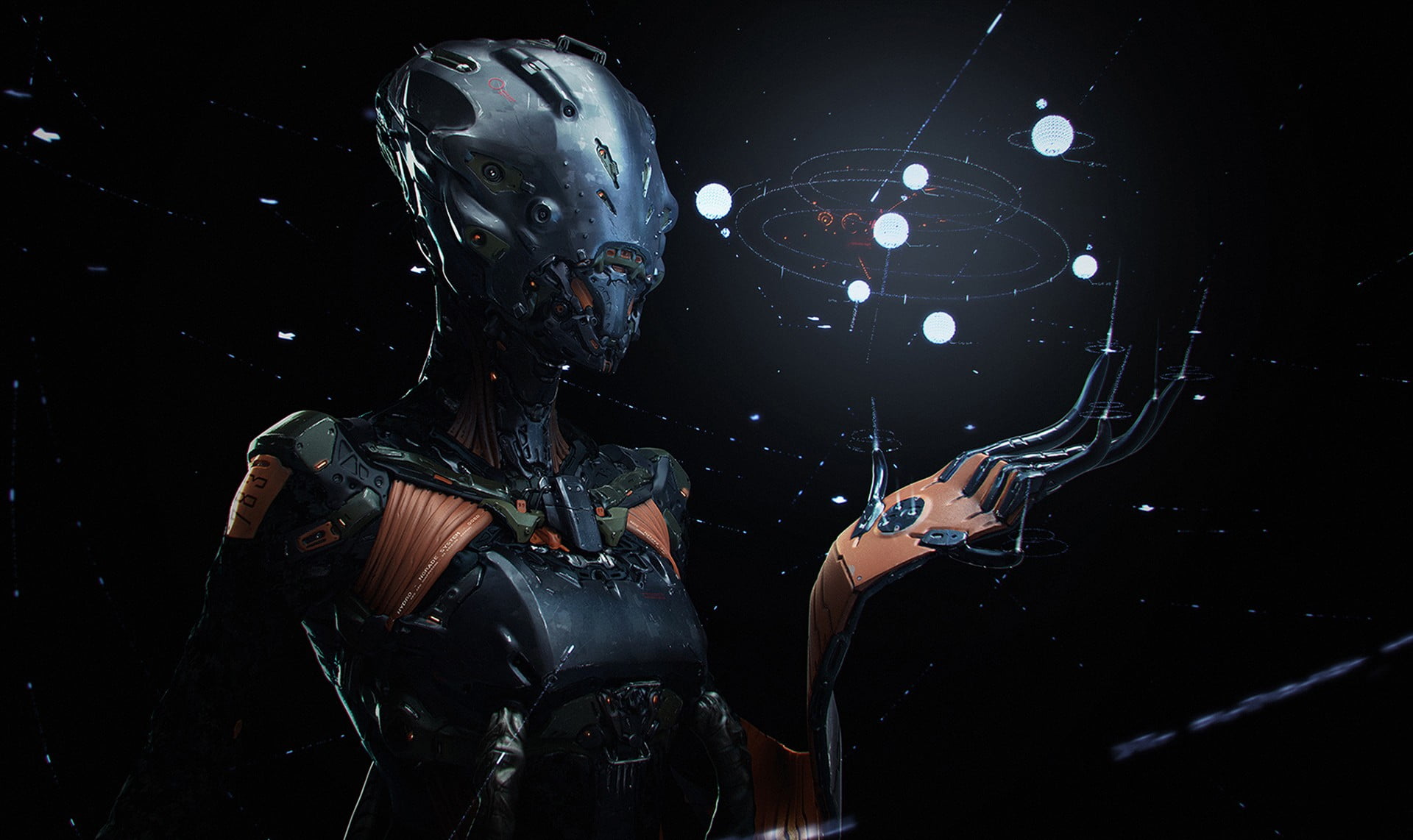 nature, robot, glass - material, digital composite, black color, black, art, illuminated, art and craft, night, two people, indoors, alien, creativity, HD Wallpaper