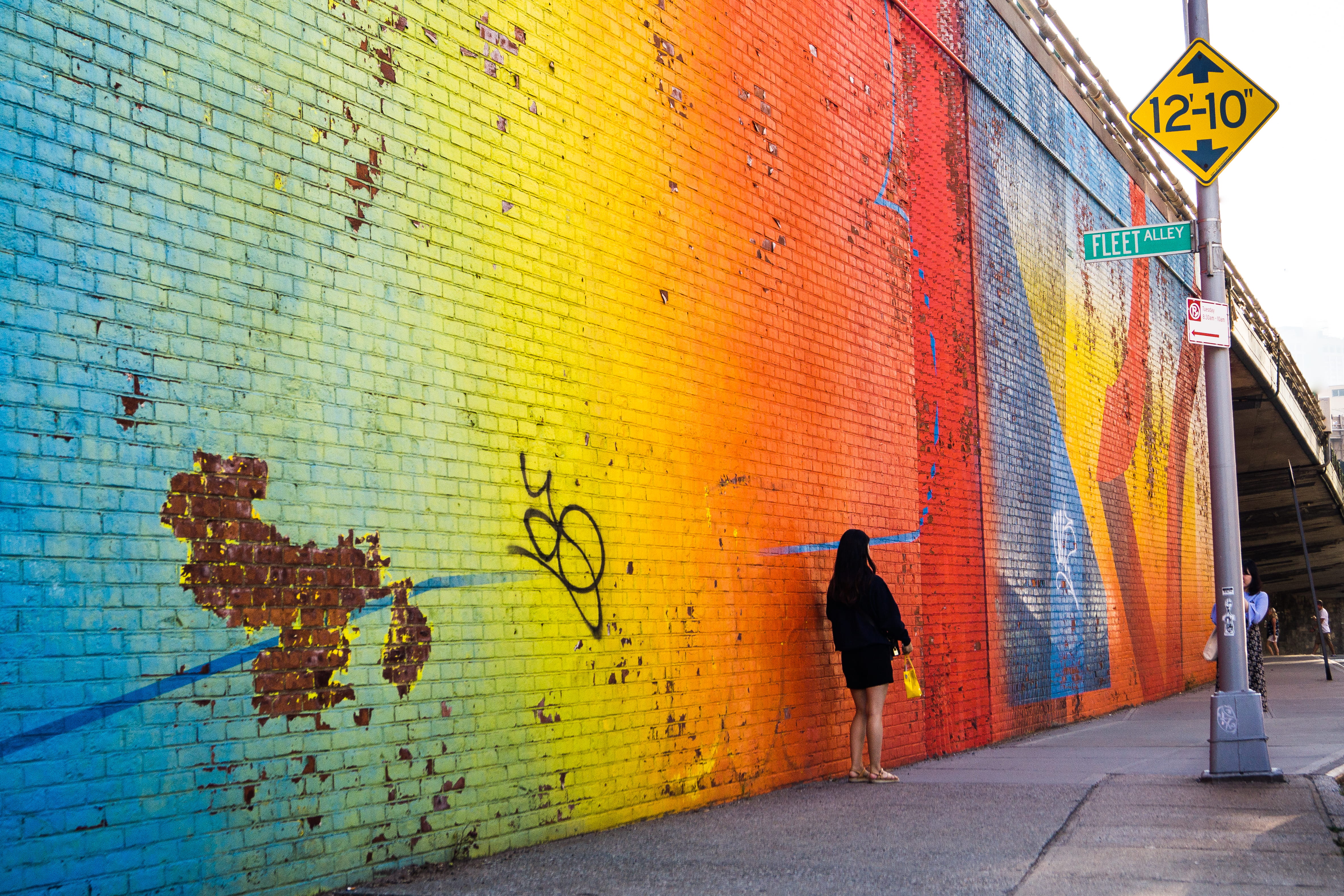 full length, urban, architecture, art and craft, rainbow, street, multi colored, girl, nyc, 4K, communication, united states, outdoors, people, graffiti, HD Wallpaper