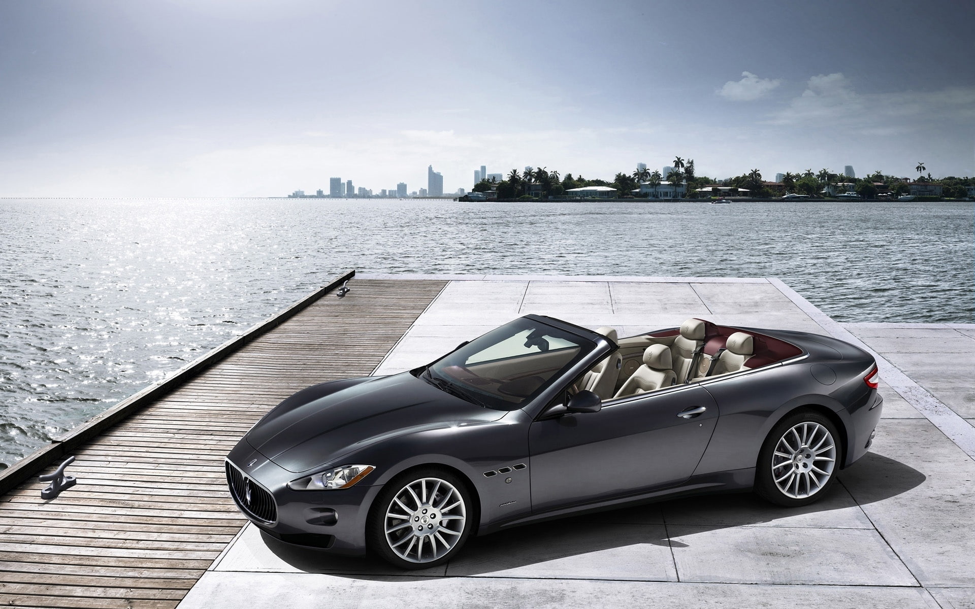 coupe, gray, Maserati GranCabrio, angle, dock, 1080P, maserati, convertible, side, grancabrio, HD Wallpaper