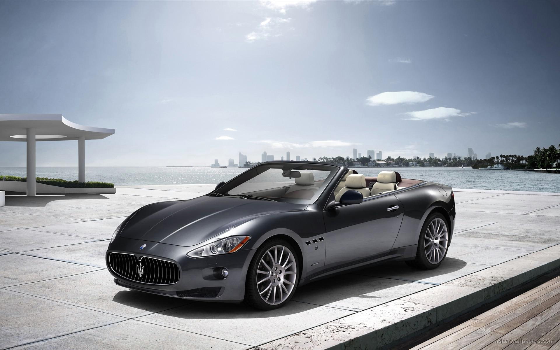 maserati, 1080P, grey, bmw, convertible, grancabrio, cars, 2011, HD Wallpaper