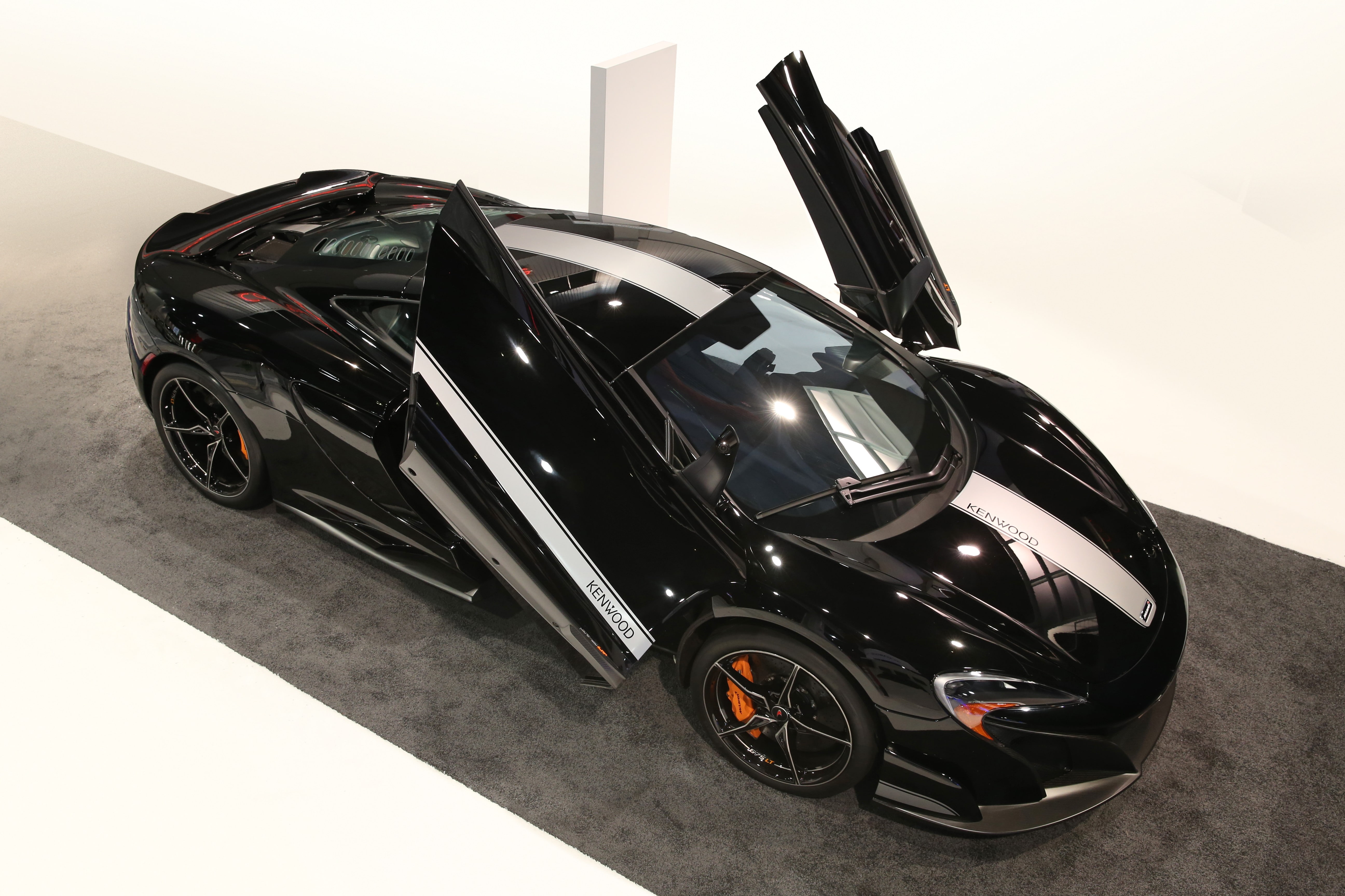 chrome, metal, Mc Laren 675LT, stationary, wealth, luxury, Geneva Auto Show 2016, no people, still life, black color, land vehicle, tire, mode of transportation, HD Wallpaper