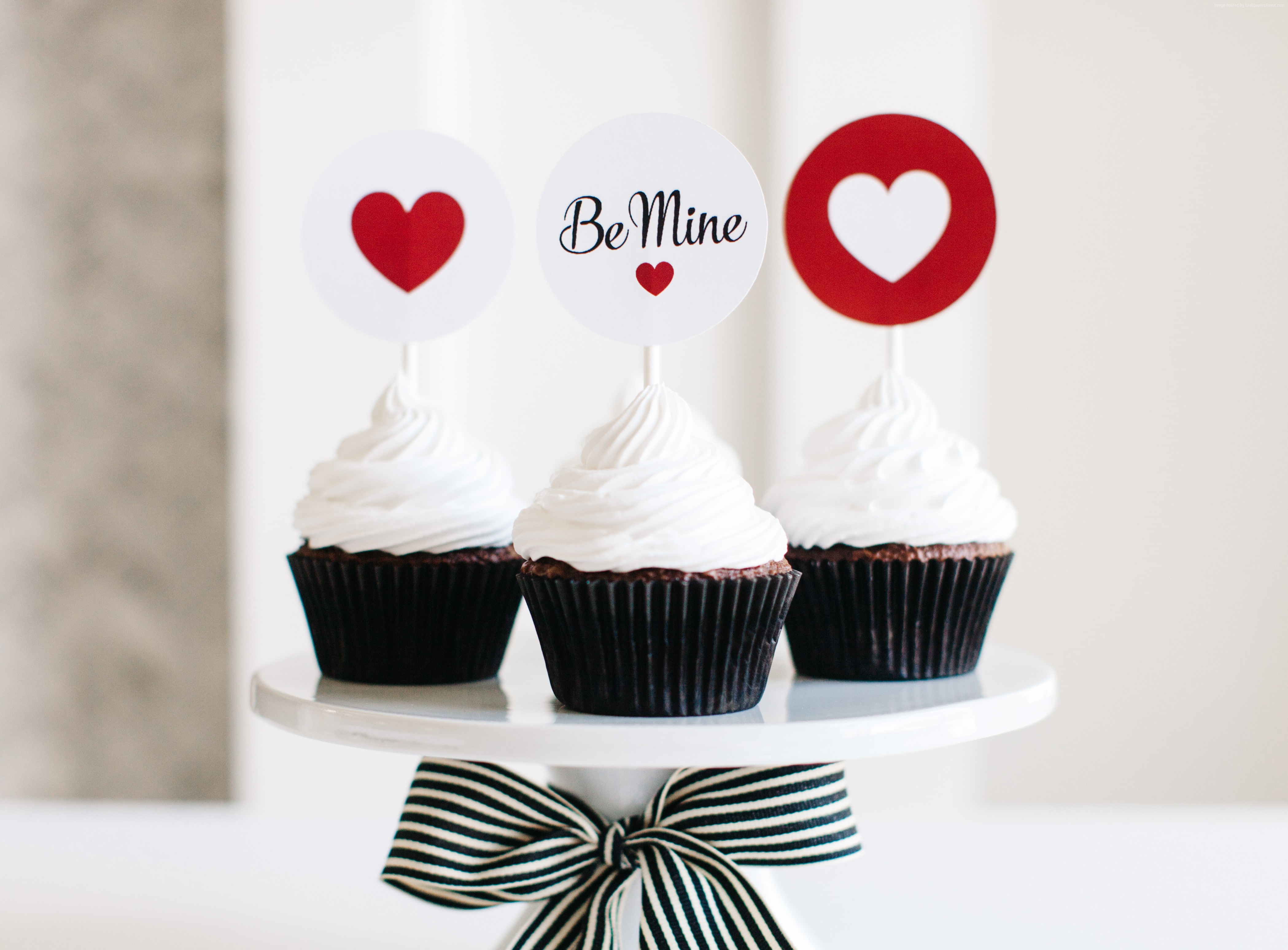 cake, Valentines Day, 4K, cupcake, heart, love, HD Wallpaper