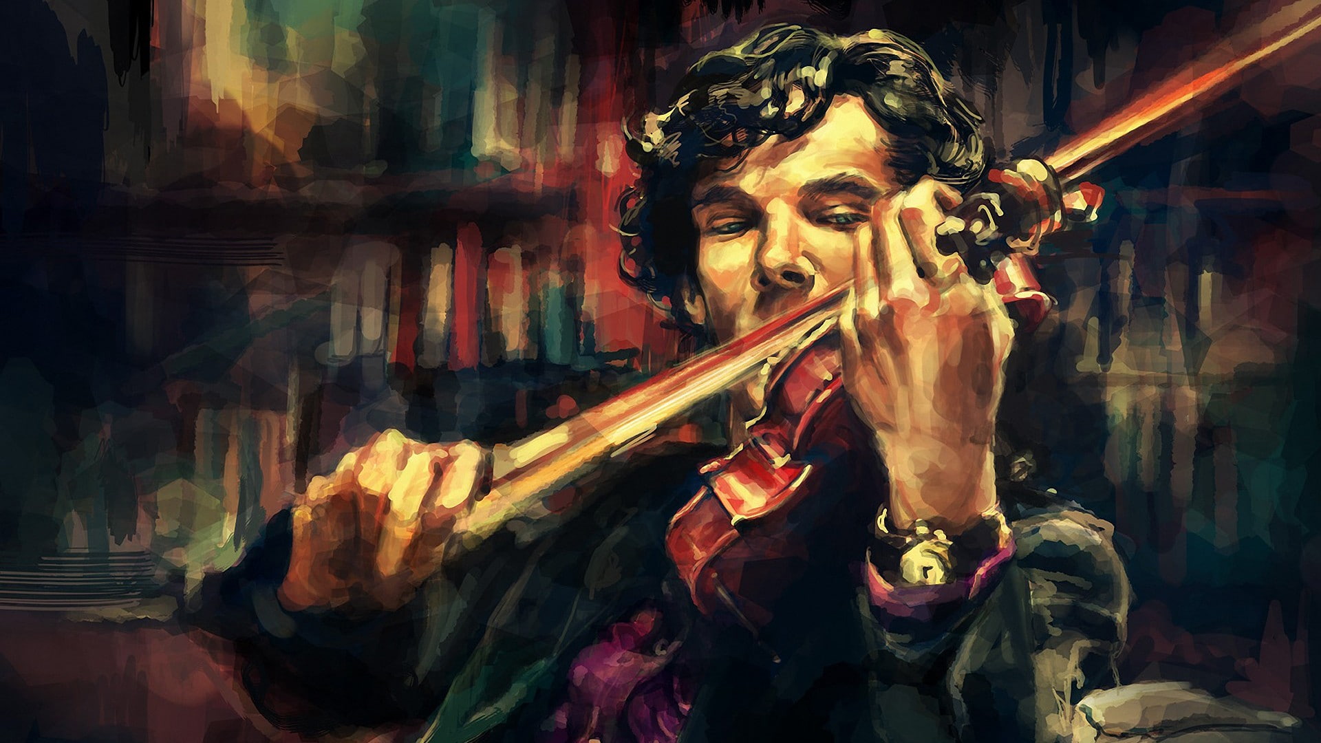 Benedict Cumberbatch, digital art, 1080P, Sherlock Holmes, HD Wallpaper