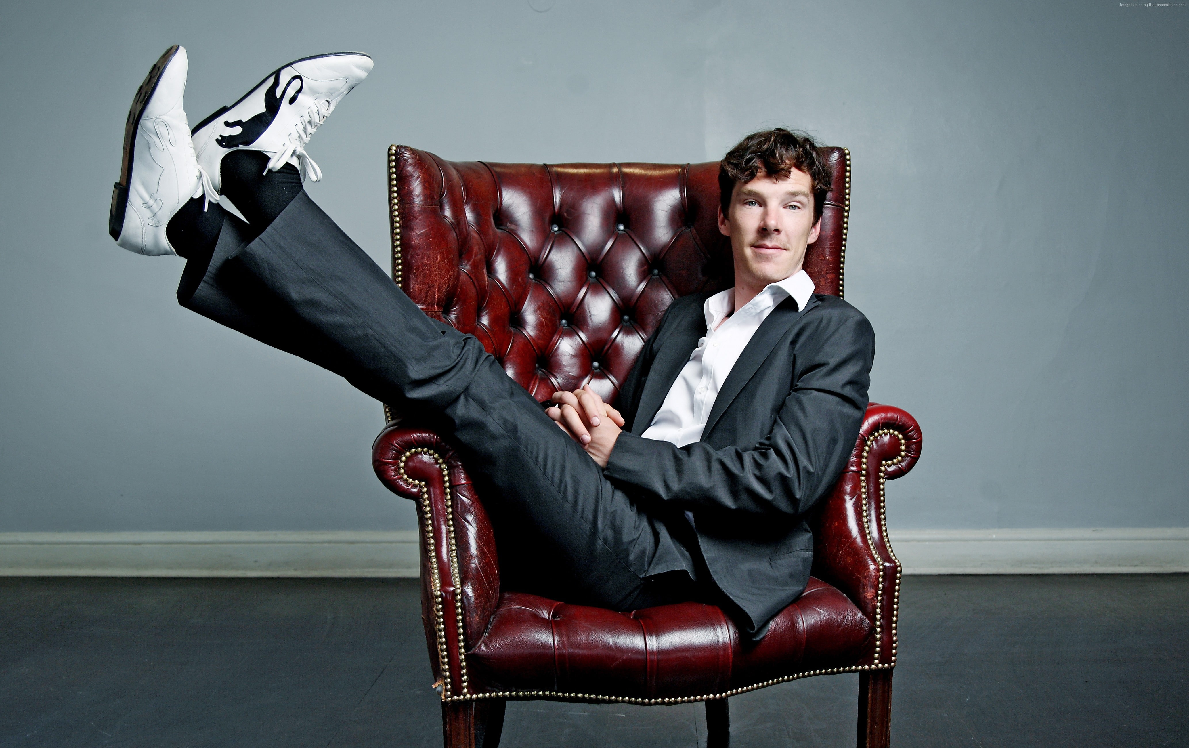 chair, 4K, Actor, television star, room, Benedict Cumberbatch, HD Wallpaper