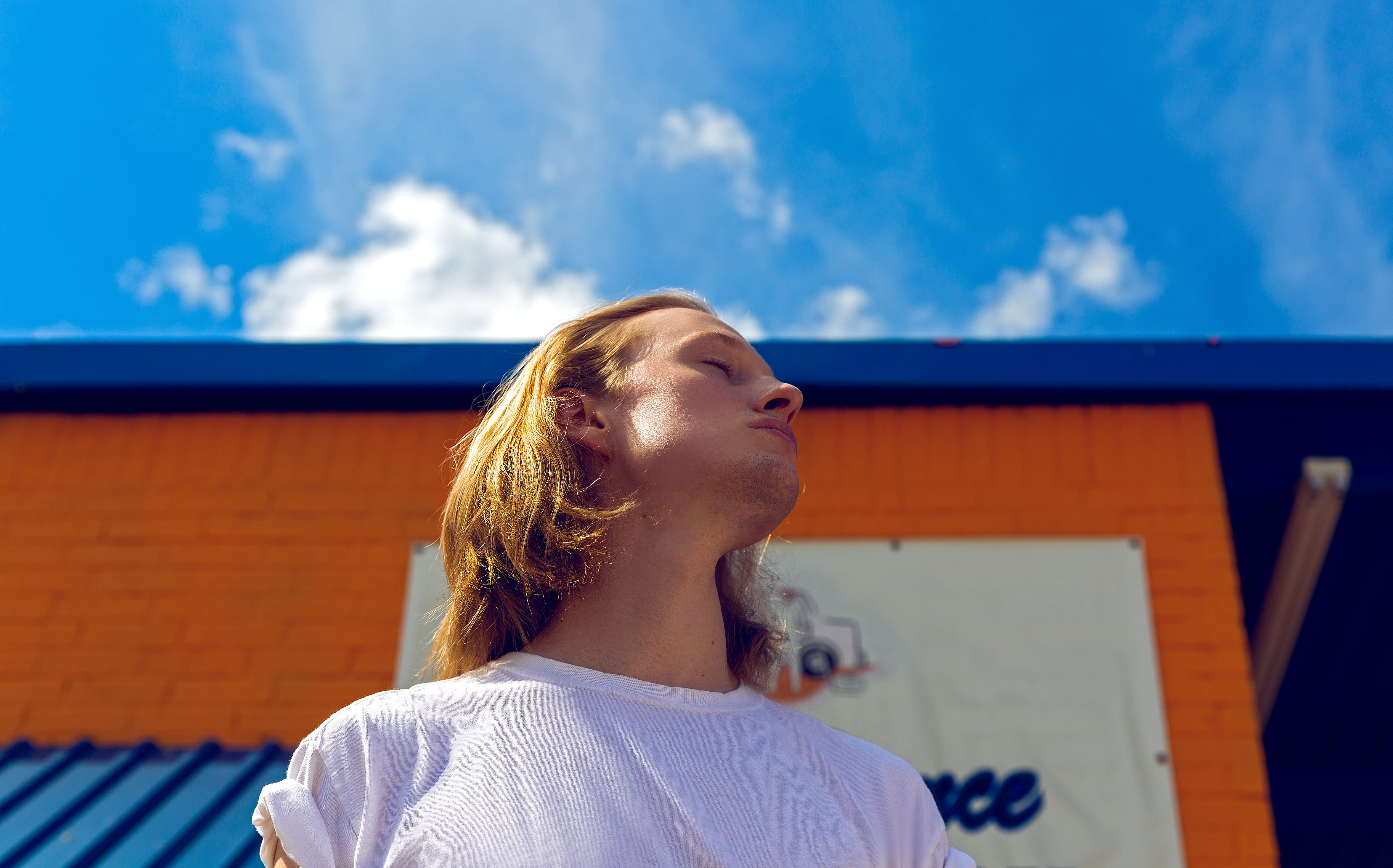long hair, dreaming, man, neck, one person, contemplation, sky, portrait, looking, casual clothing, hairstyle, cloud - sky, modeling, nature, people, fashion, HD Wallpaper