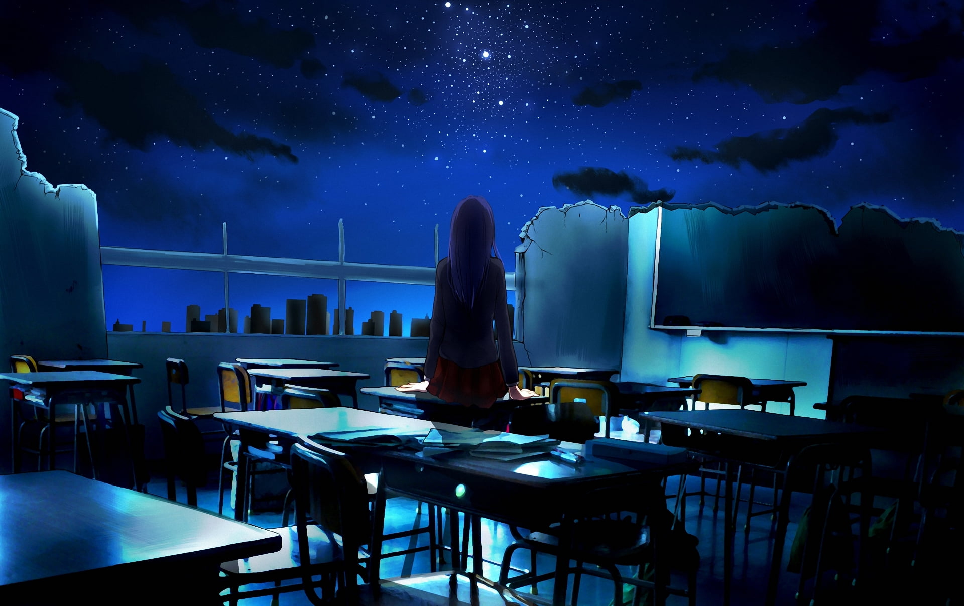 star - space, sitting, business, nature, parties, ruins, lighting equipment, rear view, dark, sky, ayura, classes, furniture, light - Natural Phenomenon, HD Wallpaper