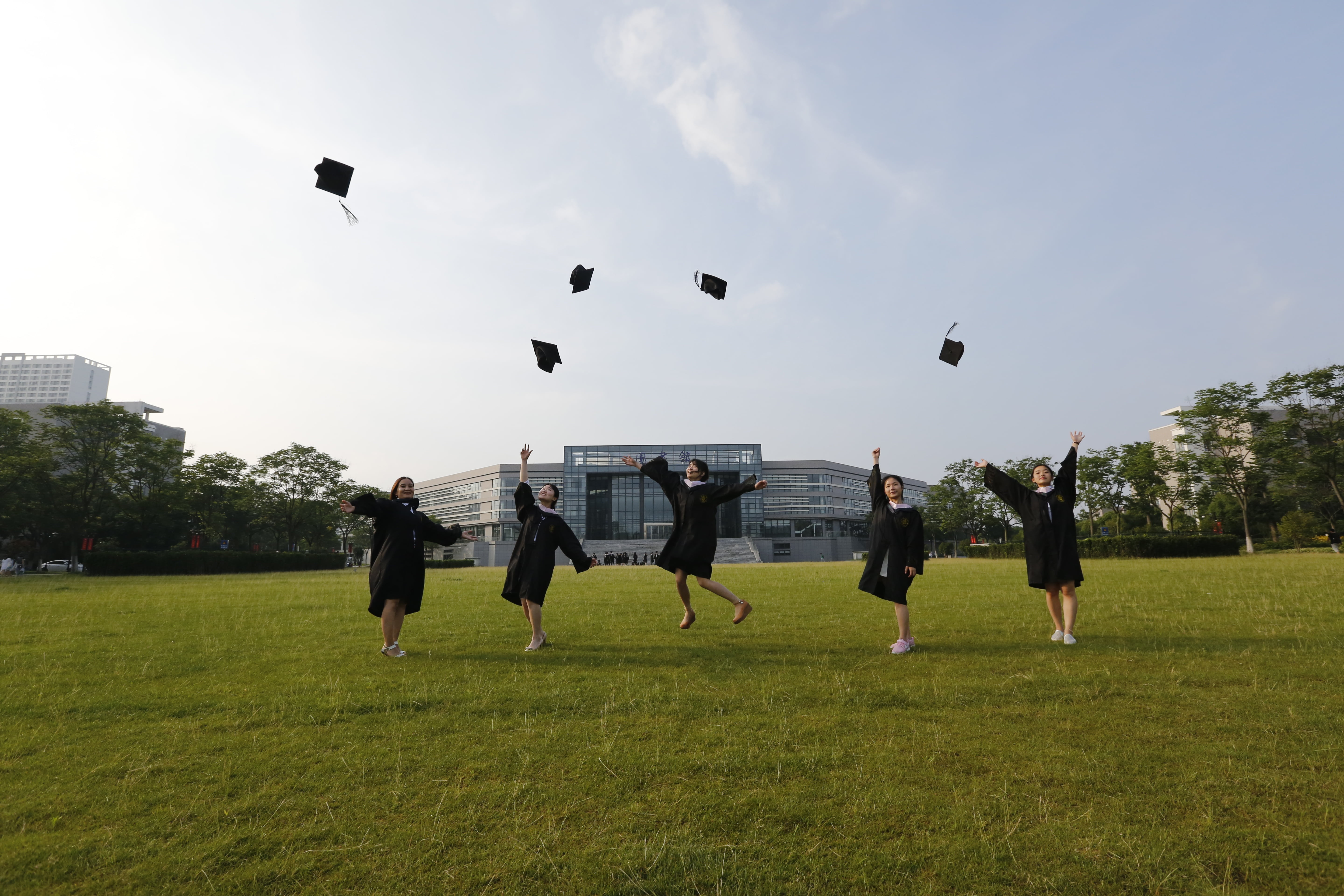 flying, graduation, wearing, vitality, jump, soccer, day, sport, group of people, motion, playing, plant, ball, team sport, men, university, classmate, HD Wallpaper