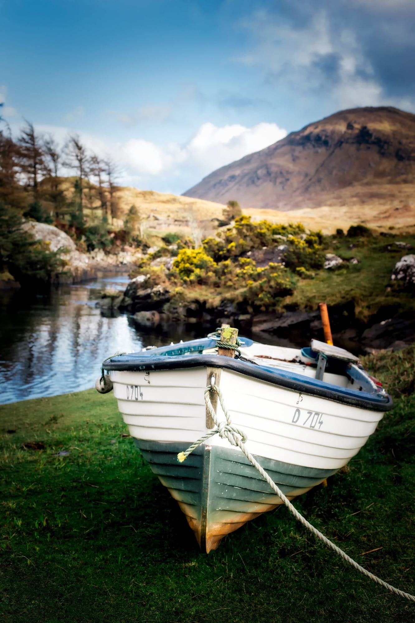 countryside, nature, no people, mountain range, landscape, rural, stream, scenics, non-urban scene, plant, rowboat, calm, white, scenics - nature, trees, Phone HD Wallpaper