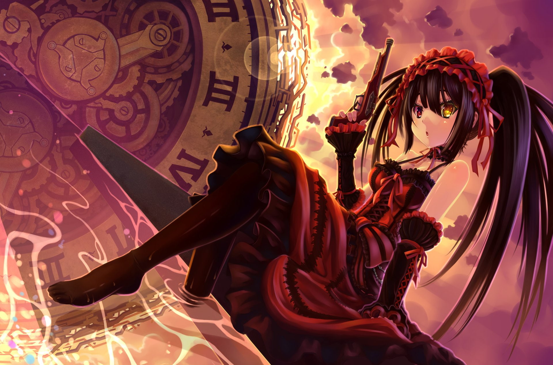 dress, anime girls, Date A Live, long hair, anime, gun, 1080P, Tokisaki Kurumi, HD Wallpaper