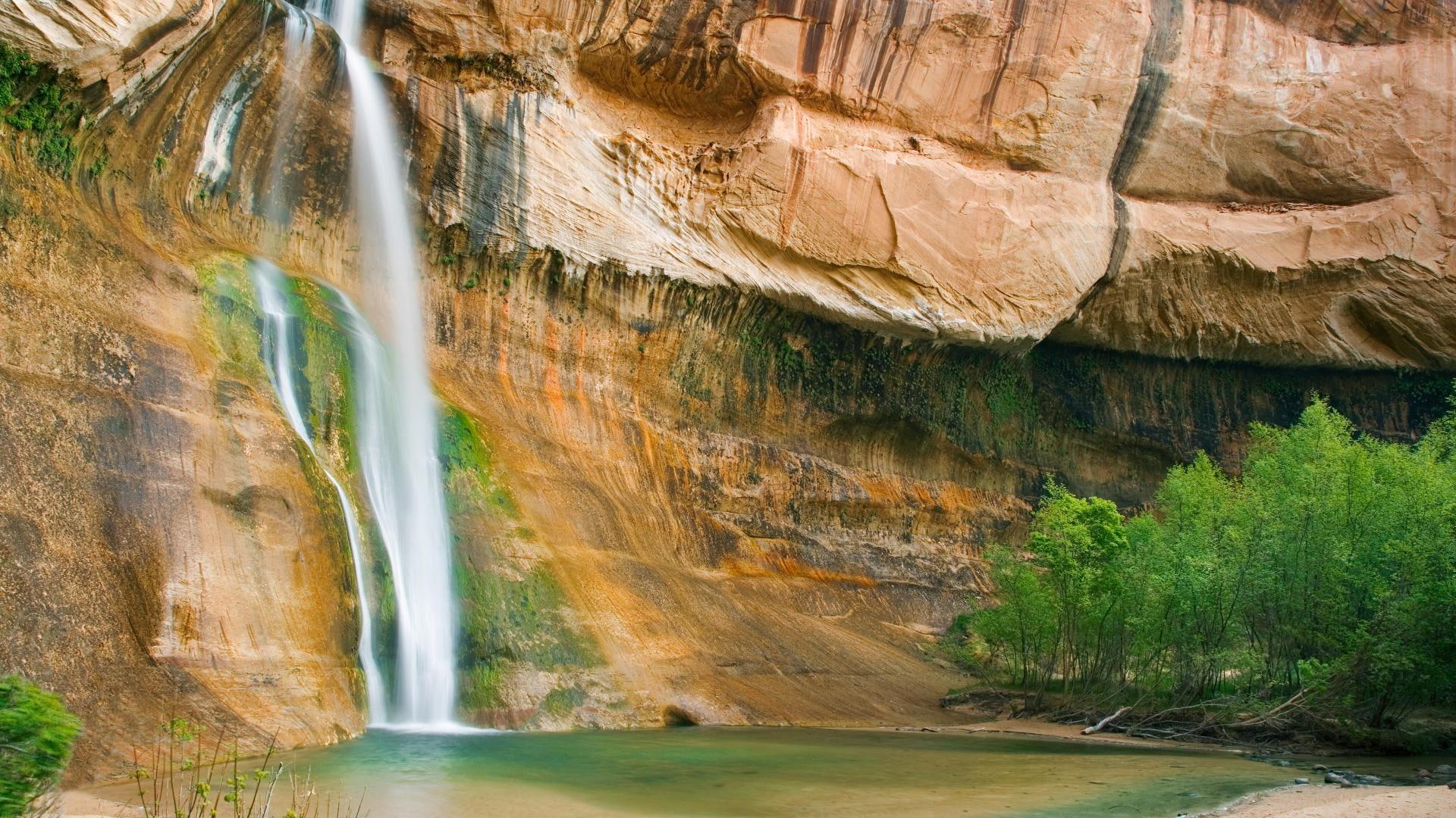 1080P, cliffs, creek, nature, creeks, calf, utah, waterfalls, nature and landscapes, falls, HD Wallpaper