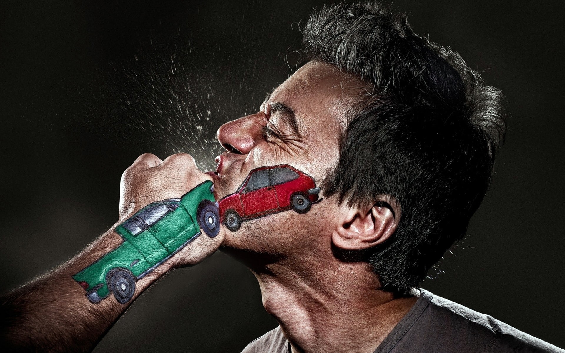 green, truck, pickup, car, crash, tattoo, extra, 1080P, tattoos, hand, cab, HD Wallpaper