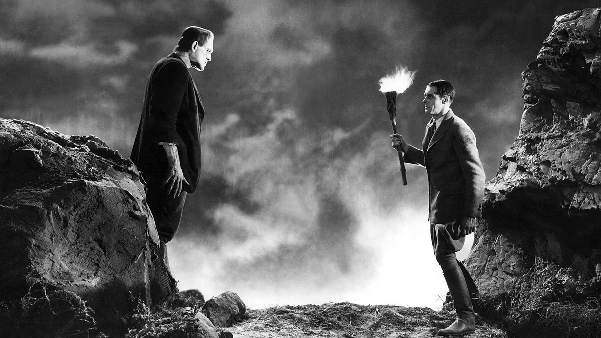 monster of frankenstein movies monochrome gothic, young adult, people, men, rock - object, suit, males, 1080P, side view, activity, outdoors, smoke - physical structure, HD Wallpaper