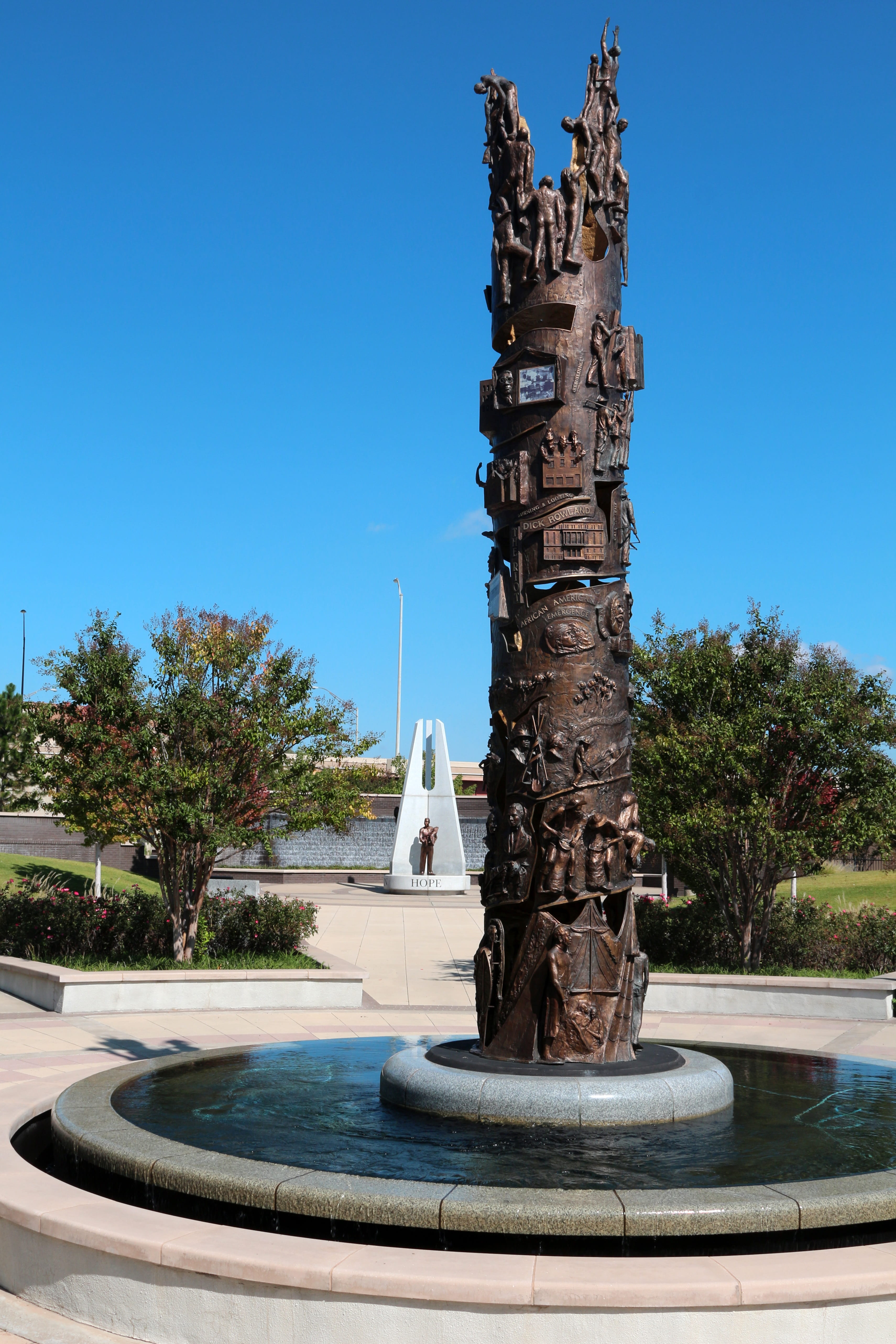 park, monument, 5K, 1921 race riot, sculpture, america, travel, fountain, city, no people, peace park, blue, race riot, representation, day, clear sky, Phone HD Wallpaper