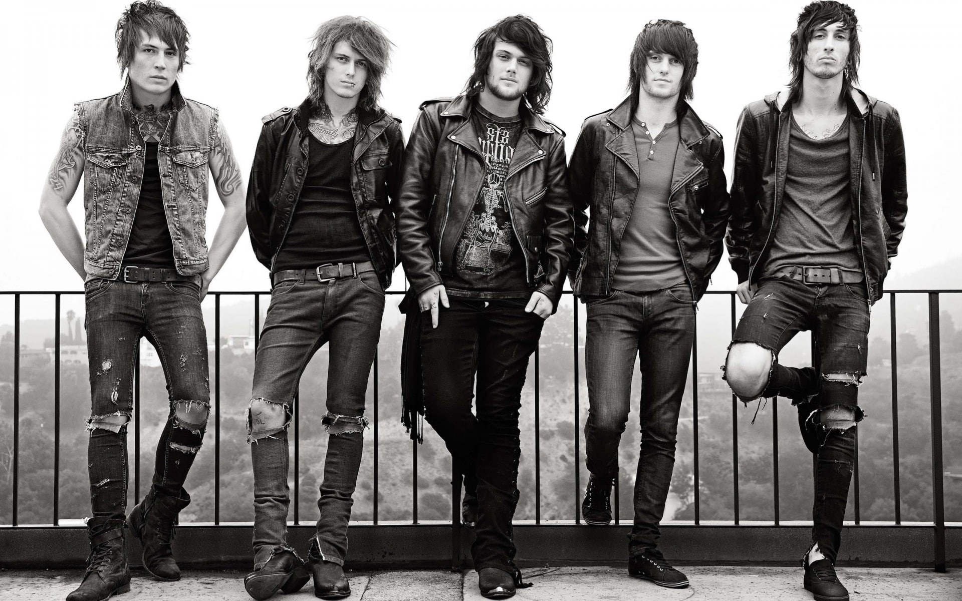 people, 1080P, rock music, group of people, casual clothing, architecture, Legs, men, in a row, adult, leather, Group, lifestyles, young men, full length, HD Wallpaper