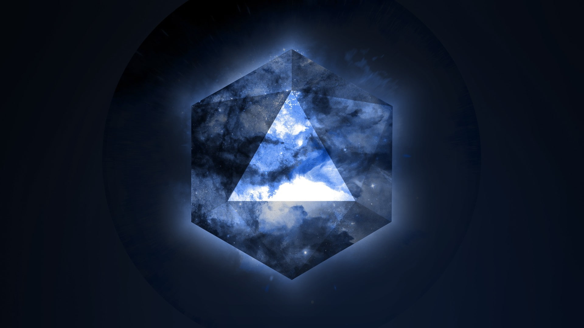 Triangle, crystal, shape, astronomy, night, indoors, Illuminati, space, 1080P, light at the end of the tunnel, dark, close-up, glowing, illuminated, digital composite, HD Wallpaper
