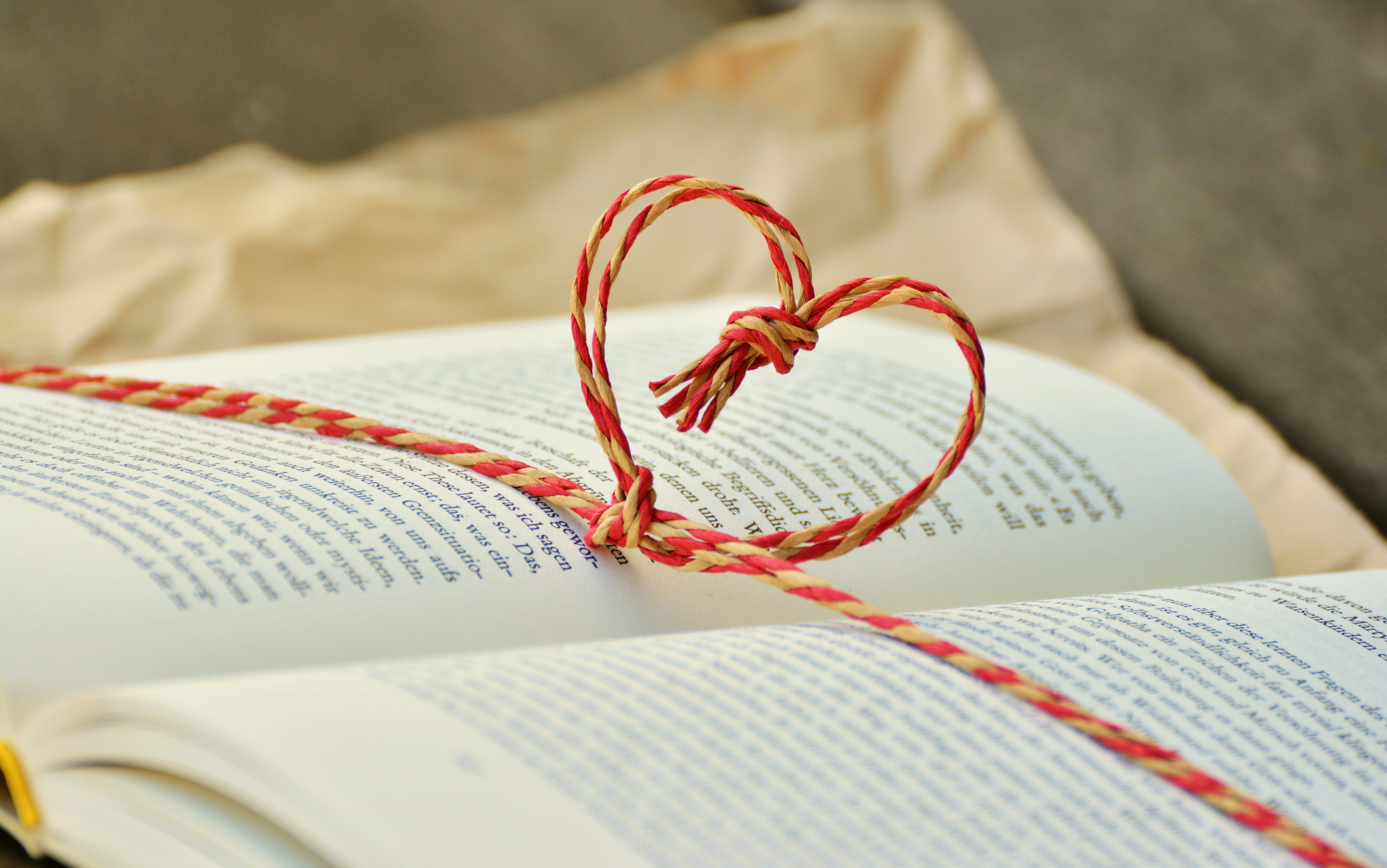 cord, no people, love, 5K, pages, book gift, red, heart, indoors, craft, close-up, art and craft, by heart, read, holiday, learn, heart shape, paper, emotion, HD Wallpaper