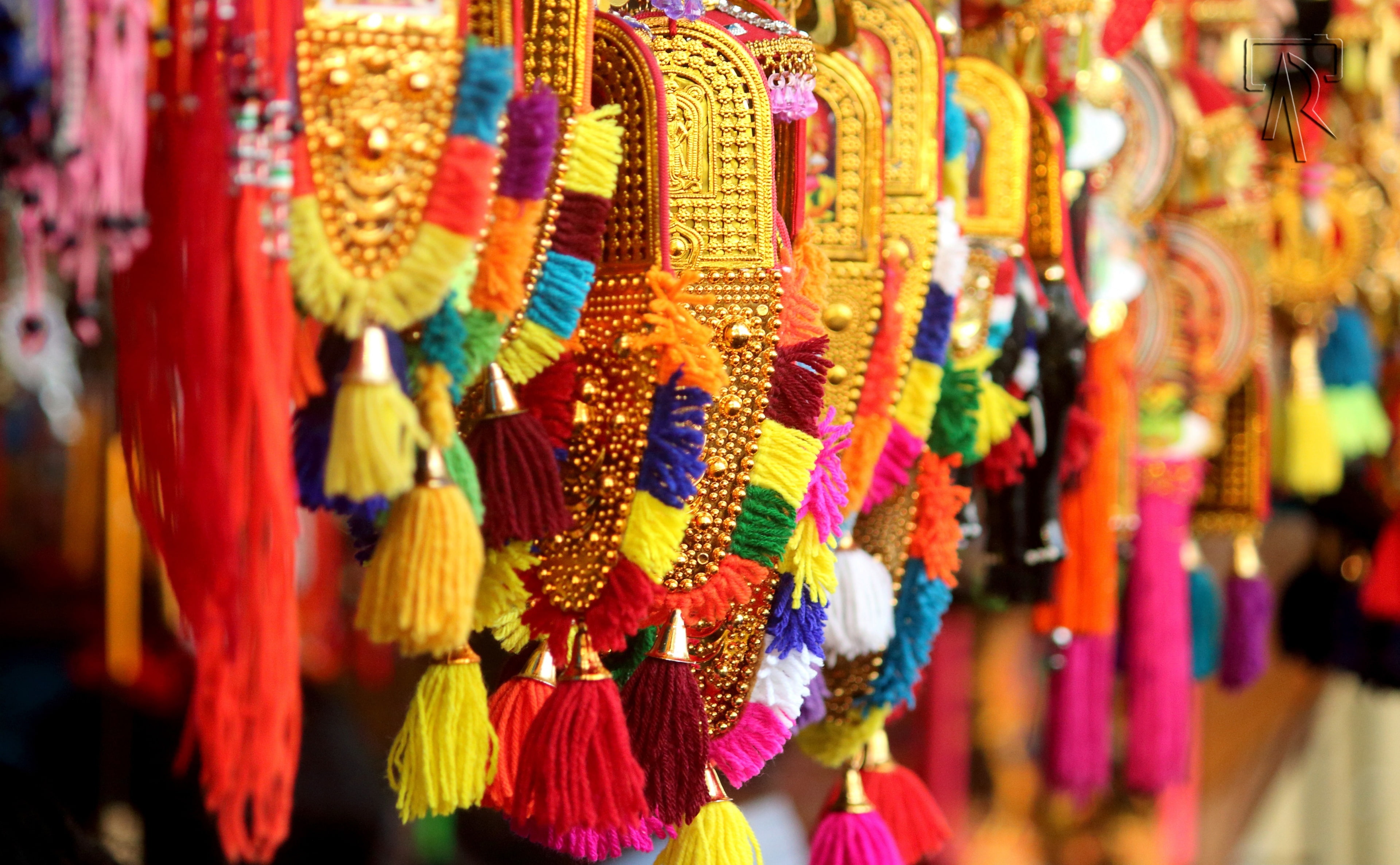 sale, colours, large group of objects, variation, jewelry, choice, Colorful, no people, culture, tassel, store, hanging, 4K, focus on foreground, Aero, HD Wallpaper