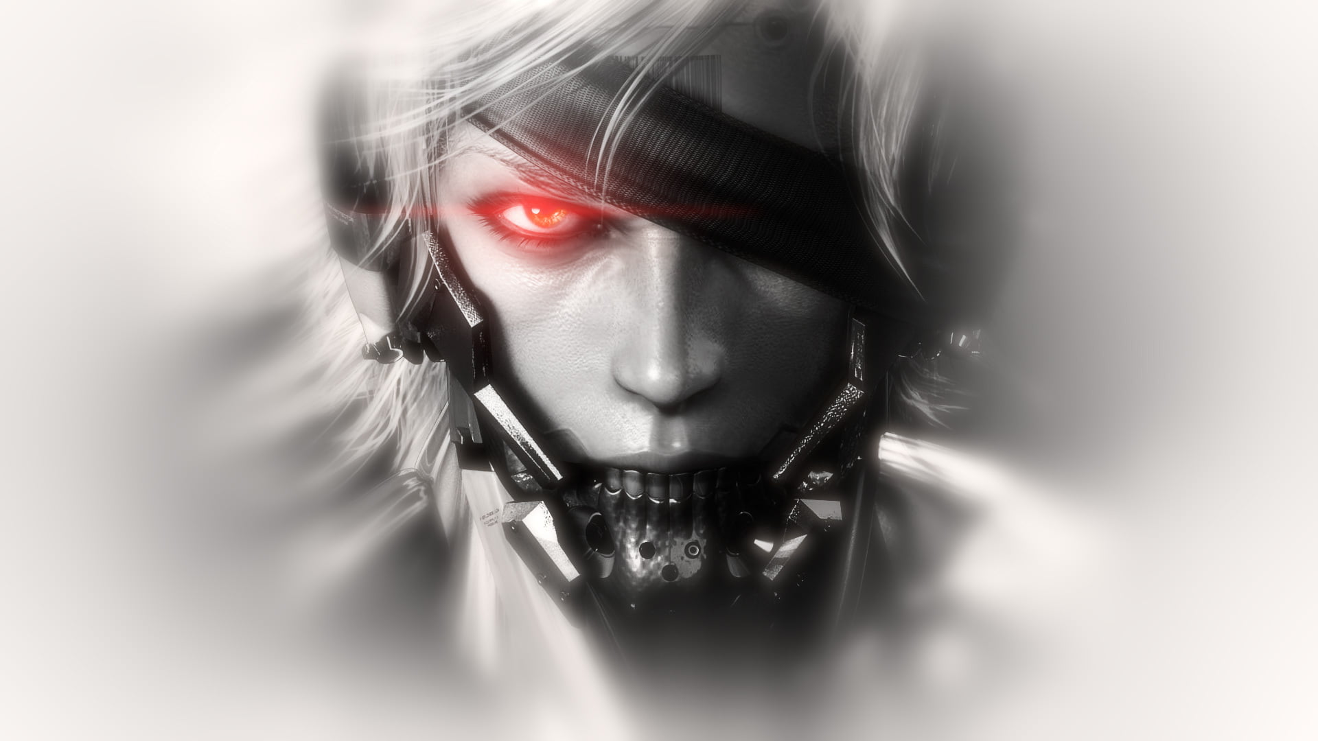 man, silver colored, young Adult, indoors, females, metal gear solid, eye, adult, red, human eye, 1080P, spooky, young women, studio shot, black background, HD Wallpaper