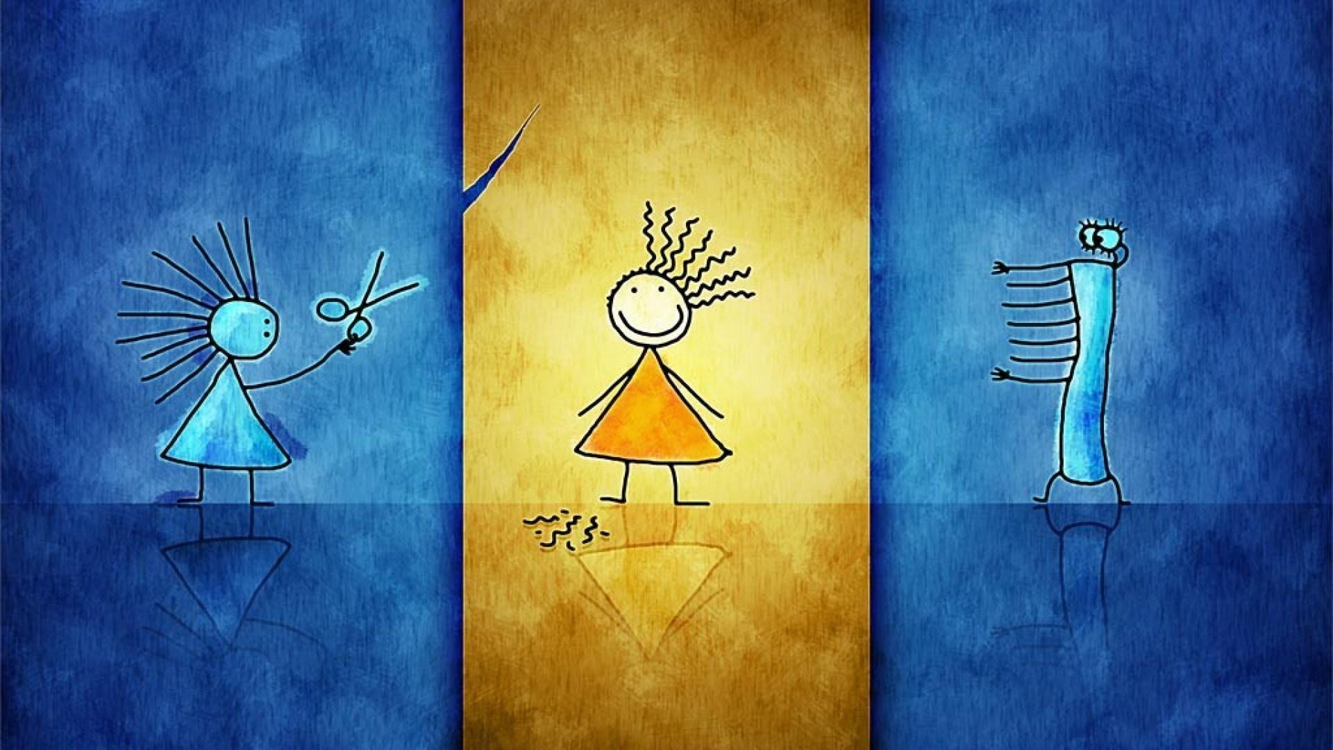 1080P, haircut, stick, art, woman, funny, illustration, HD Wallpaper